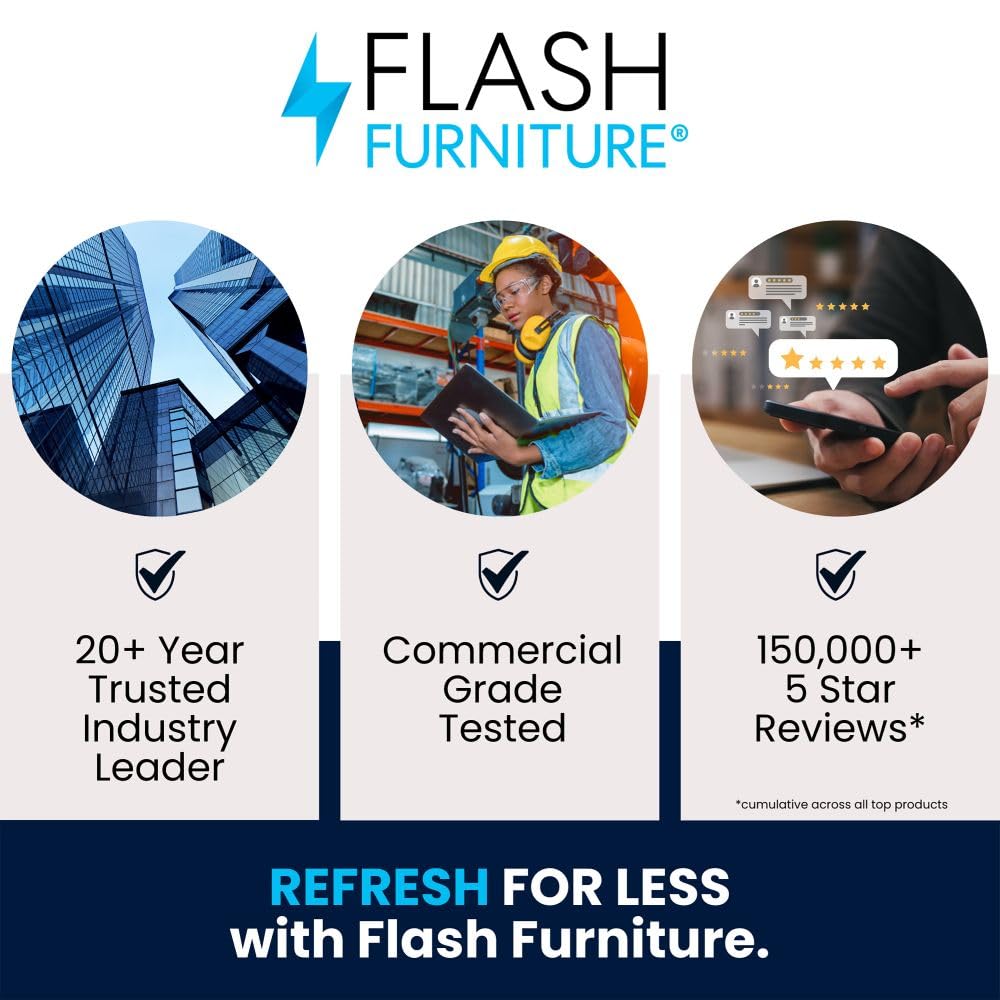 Flash Furniture Oia Commercial Grade 35.5" Square White Indoor-Outdoor Steel Patio Table Set with 4 Round Back Chairs