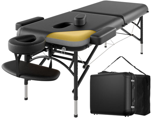 DOVANS Professional Massage Table Portable 2 Fold Premium Memory Foam Aluminium Leg Hold Up to 1100LBS 8 Heights Adjustable with Carrying Bag Black