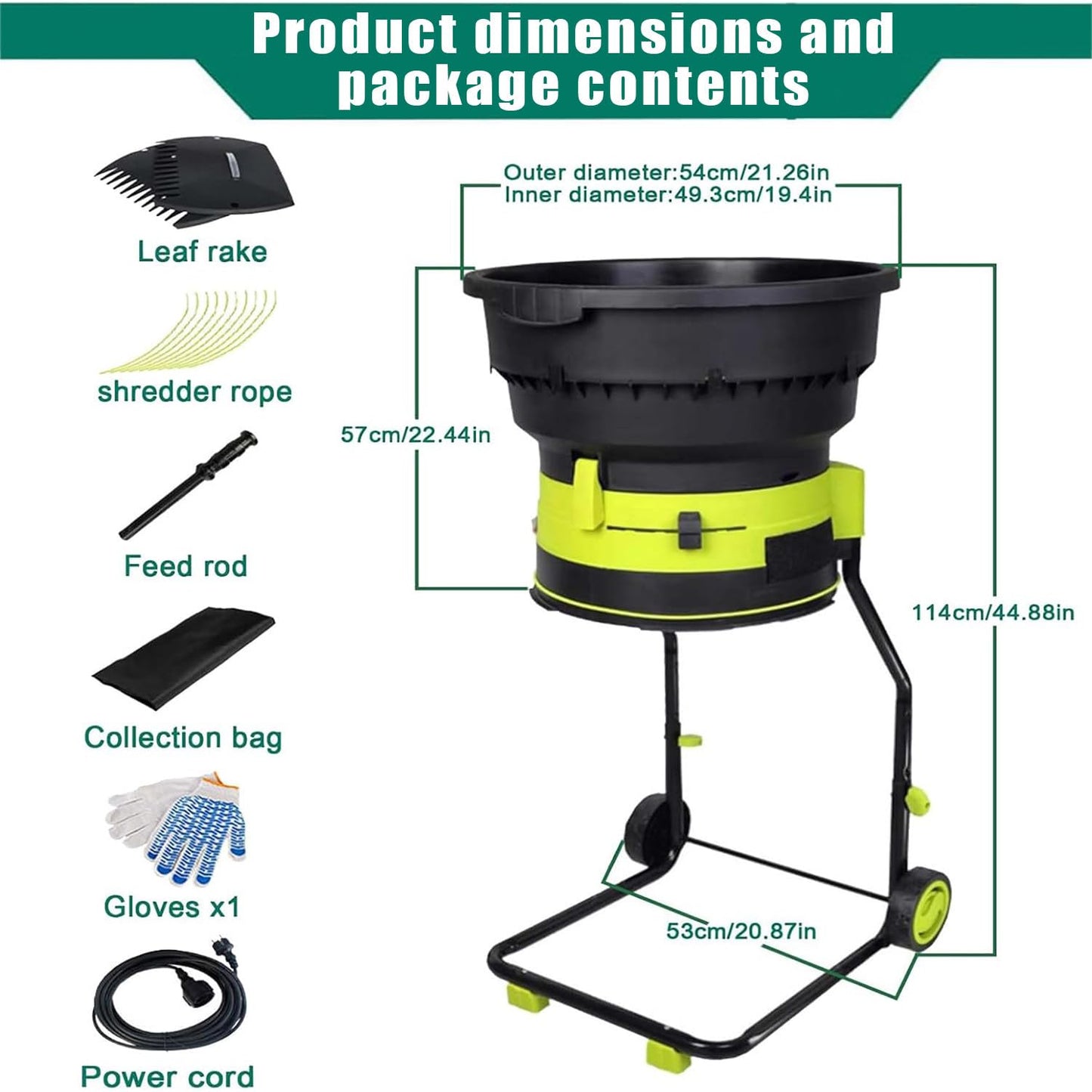 BEESOM Wood Chipper Electric,Leaf Mulcher/Shredder,Wood Chippers Shredders Mulchers, Motor for 17:1 Reduction Ratio, Adjustable Control Dia with Leaf Scoops Spade noPowercord