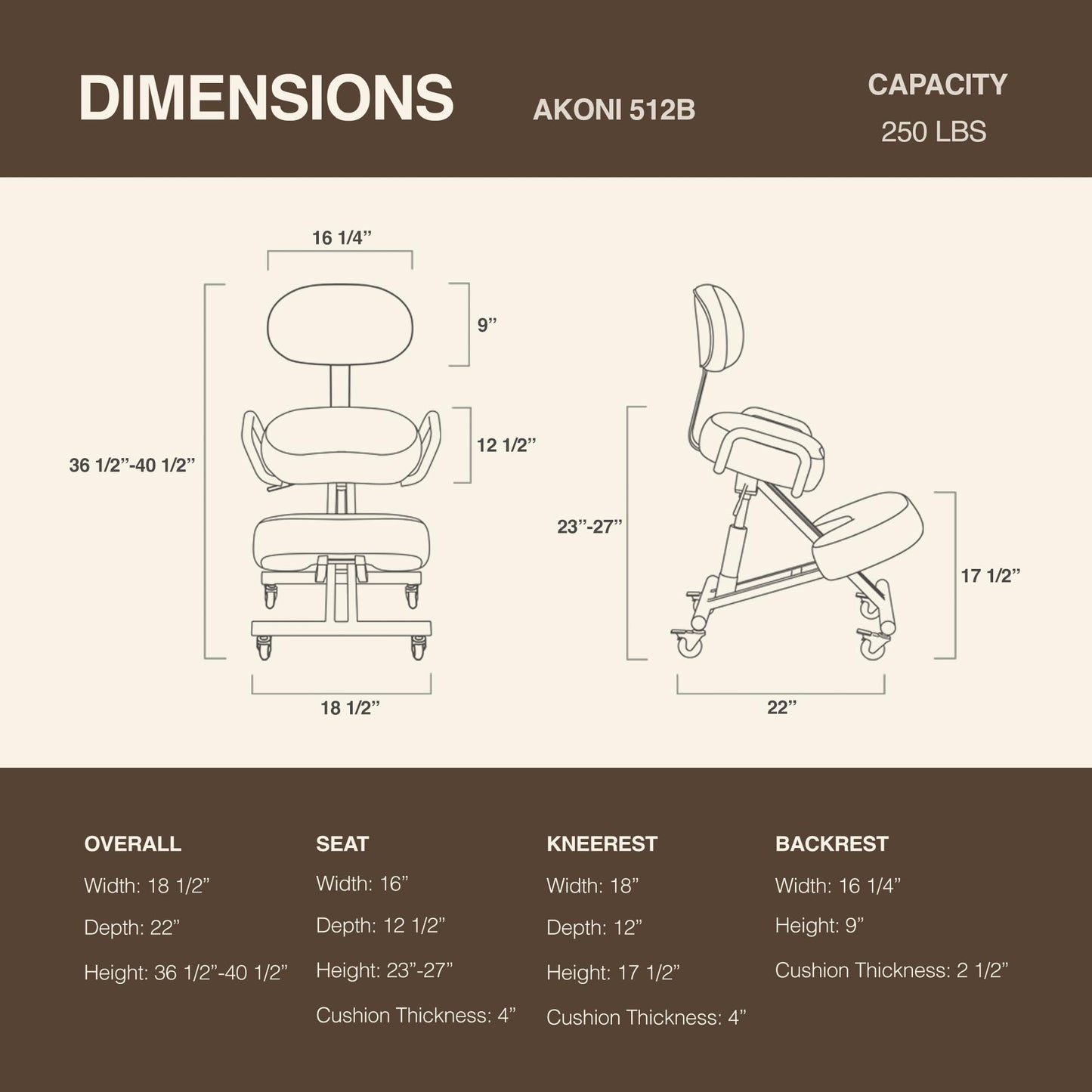 DR.LOMILOMI Ergonomic Kneeling Chair with Backrest, Improve Posture, Thick Cushions, Locking Wheels for Home & Office, AKONI 512B (Black)