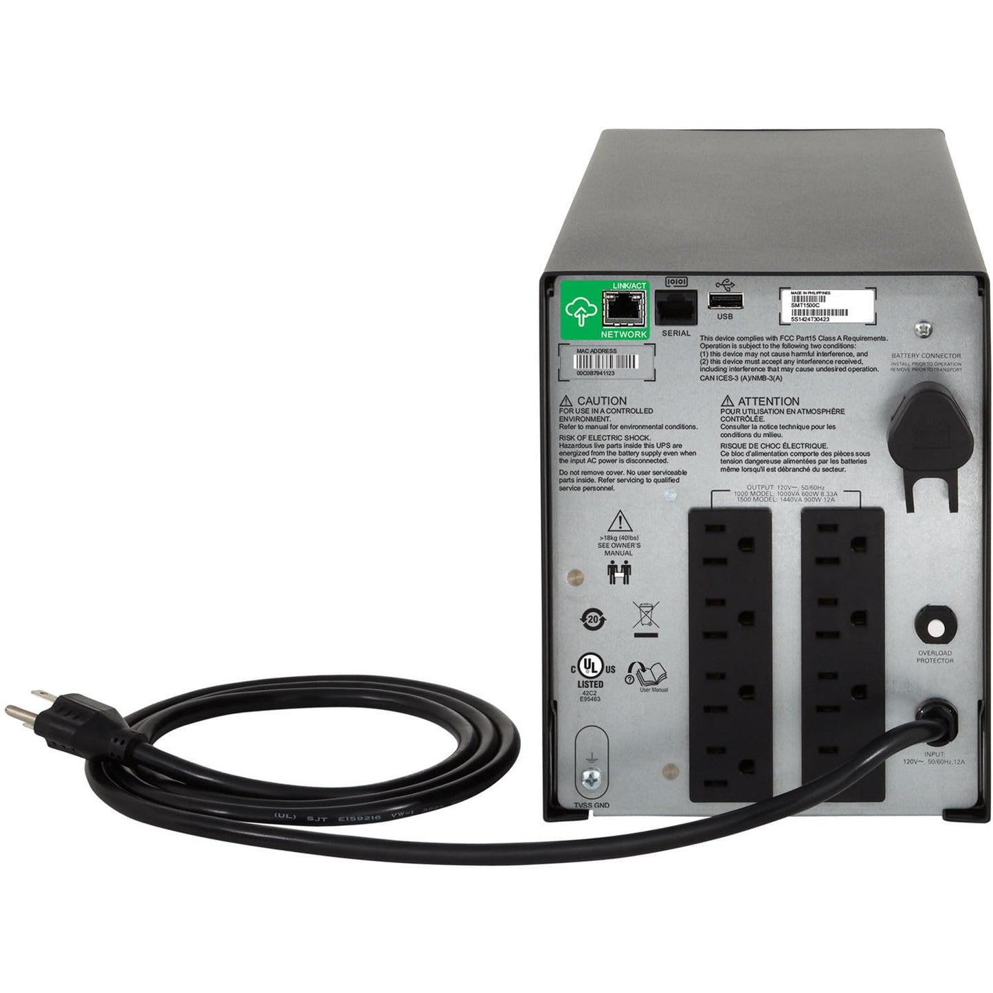 APC Smart-UPS, SMT1500C Tower Back-UPS, 1440 VA Backup Battery Power Supply, 8 x NEMA 5-15R, SmartConnect Port, SmartSlot, AVR, LCD Bundled with 16GB USB Storage