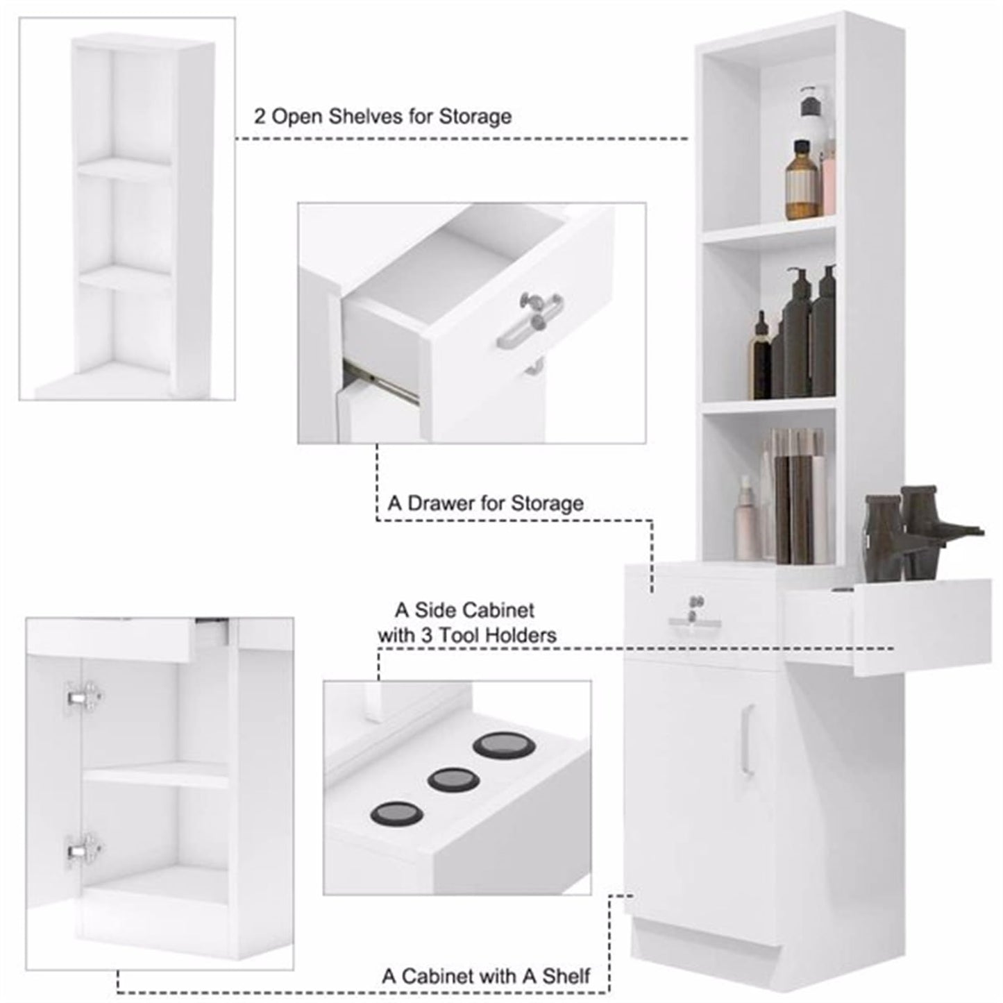CUIYMXSC Barber Stations, Salon Stations for Hair Stylist, Hair Styling Salon Equipment Barber Supplies Organizer Cabinet Barbershop Furniture, with Storage Cabinet, Drawers and Tier Shelf