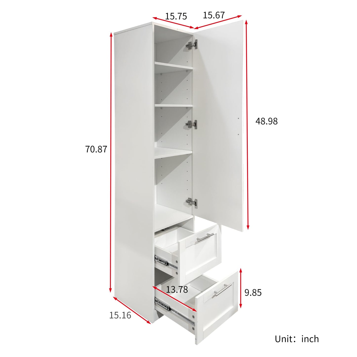 roomfitters Kitchen Pantry Storage Cabinet with 2 Drawers Tall Wooden Narrow Food Cupboard Bathroom Linen Tower, White