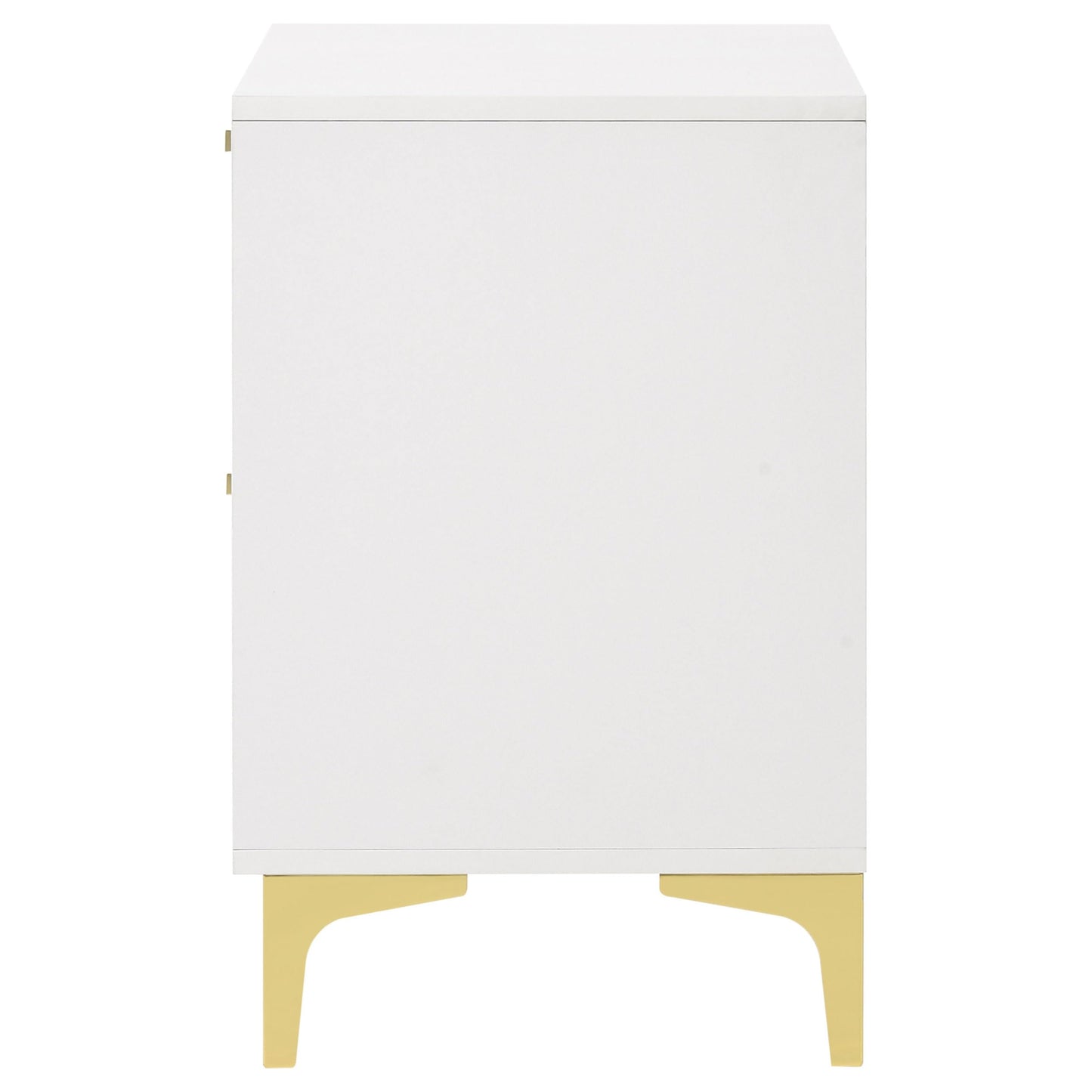 Coaster Home Furnishings Kendall 2-Drawer Contemporary Nightstand Bedroom Storage Cabinet Bedside Table Engineered Wood Eco-Friendly Laminate with Gold Metal Legs and Handles White 224402