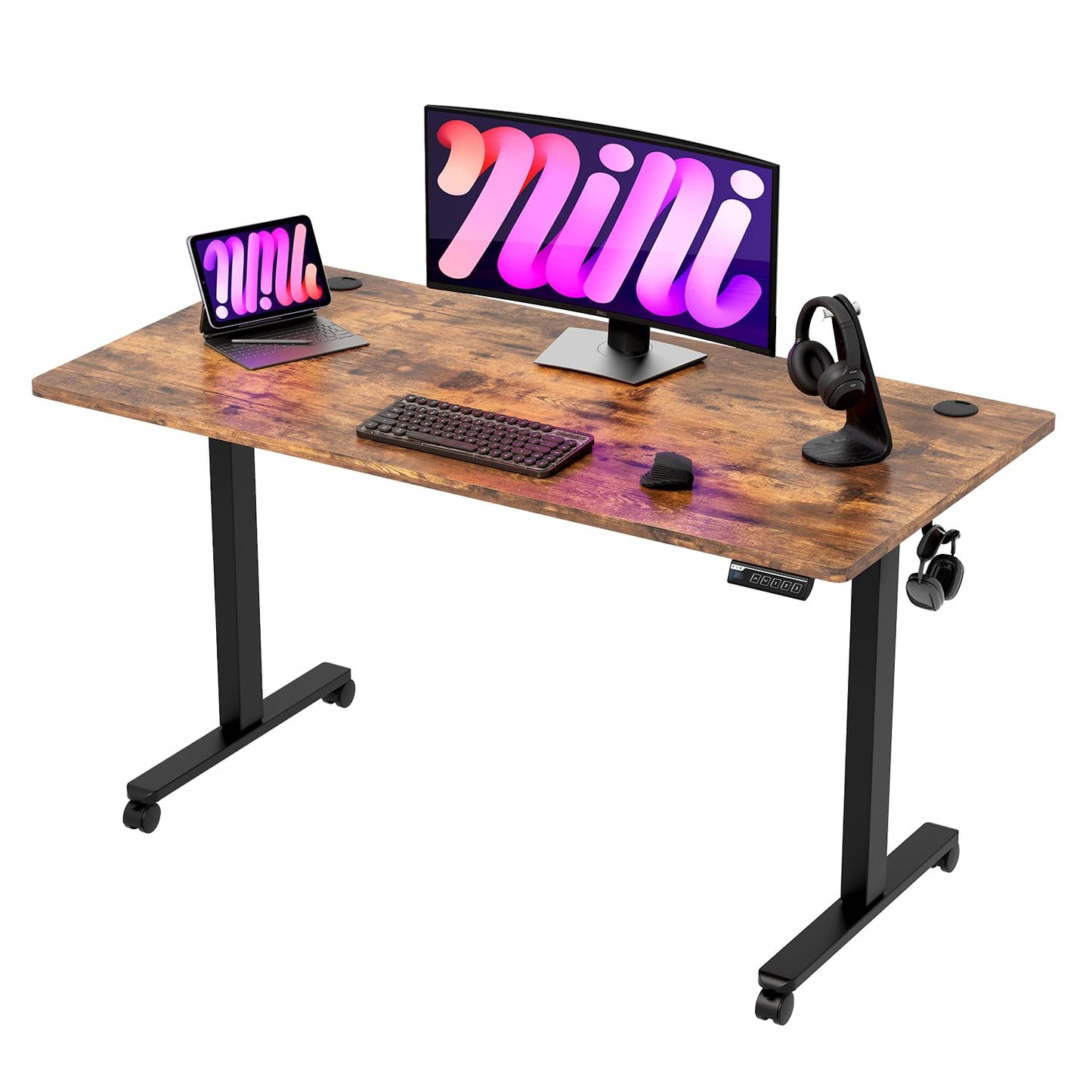 Monomi Electric Standing Desk 48x24 Inches, Height Adjustable Sit Stand Up Desk with Memory Preset, Anti-Collision Ergonomic Computer Desk for Home Office, Vintage Brown
