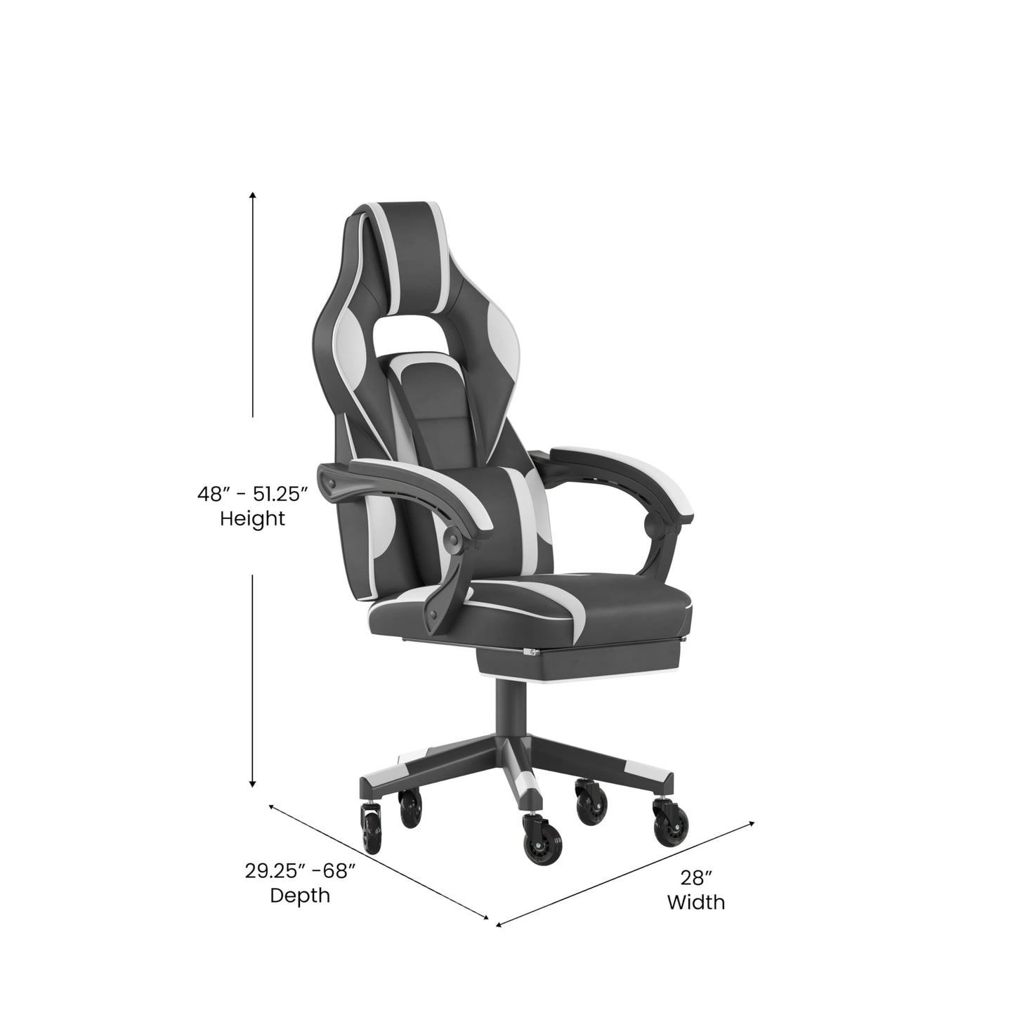 Flash Furniture X40 Gaming Chair Racing Computer Chair with Fully Reclining Back/Arms and Transparent Roller Wheels, Slide-Out Footrest, - White