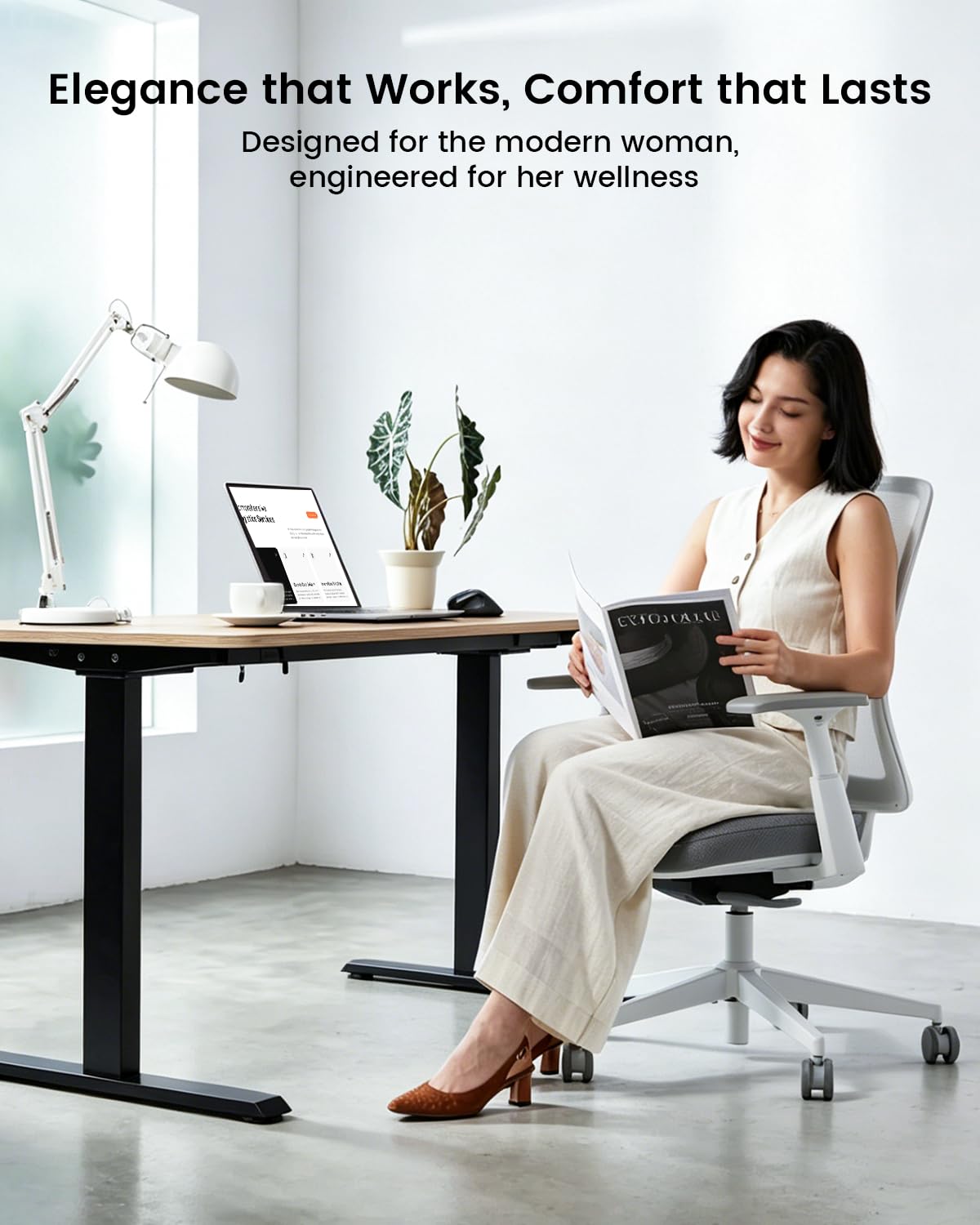 ProtoArc Ergonomic Office Chair – Flexer Mesh Couputer Chair for Women, Foam Sliding Seat, 125° Recline, Home Desk Chairs for Small Spaces, Stylish & Comfortable – White