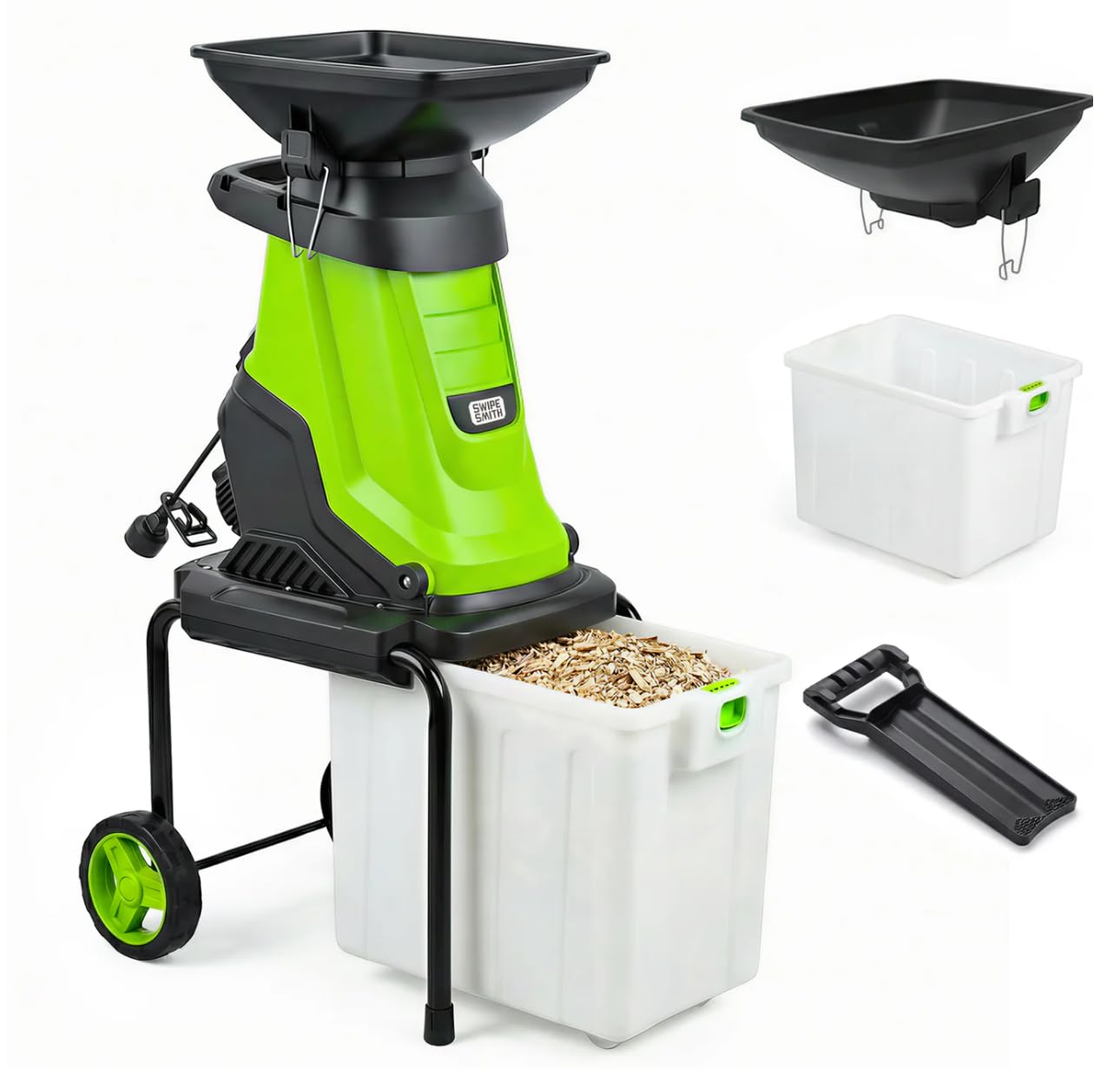 SWIPESMITH Wood Chipper, 15-Amp 1.8" Cutting Diameter Electric Wood Chipper & Shredder with 50L Collection Bag, Efficient Mulcher for Easy Clean up Ideal for Yard Waste and Branches