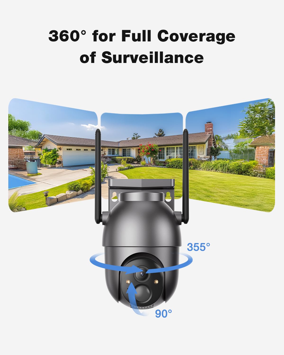 SEHMUA Security Cameras Wireless Outdoor (4-cam-kit), No Subscription Required, Color Night Vision, 360° PTZ, 4MP Live View, Instant Alerts, Solar Security Camera System Works 2.4G & 5G WiFi for Home