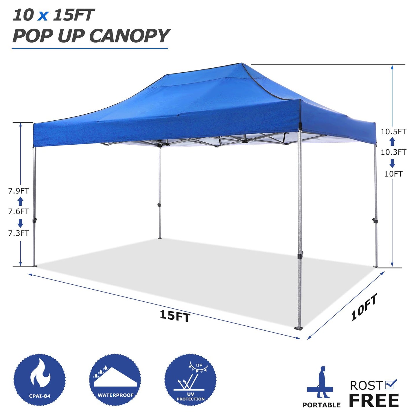 COBIZI 10x15 Pop up Canopy Tent 10x15 Canopy with 4 Sidewalls Waterproof Heavy Duty Commercial Canopy for Parties Outdoor Garden Gazebo Tent, Carry Bag(10x15ft, Blue)
