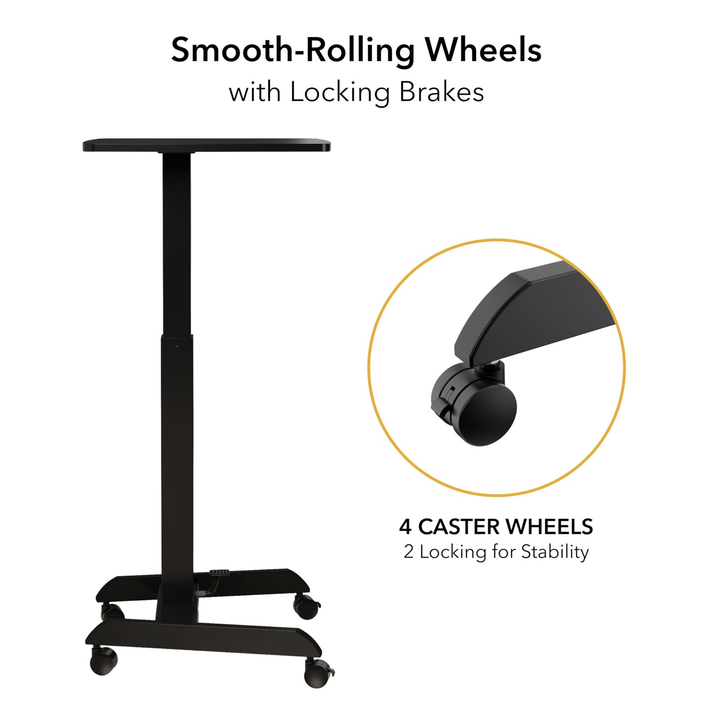 Mount-It! Rolling Laptop Desk Adjustable Height (29.6”-44.2”), Mobile Workstation Cart with 23.6” x 20.5” Desktop, Small Sit-Stand Desk for Home, Office, or Classroom in Black