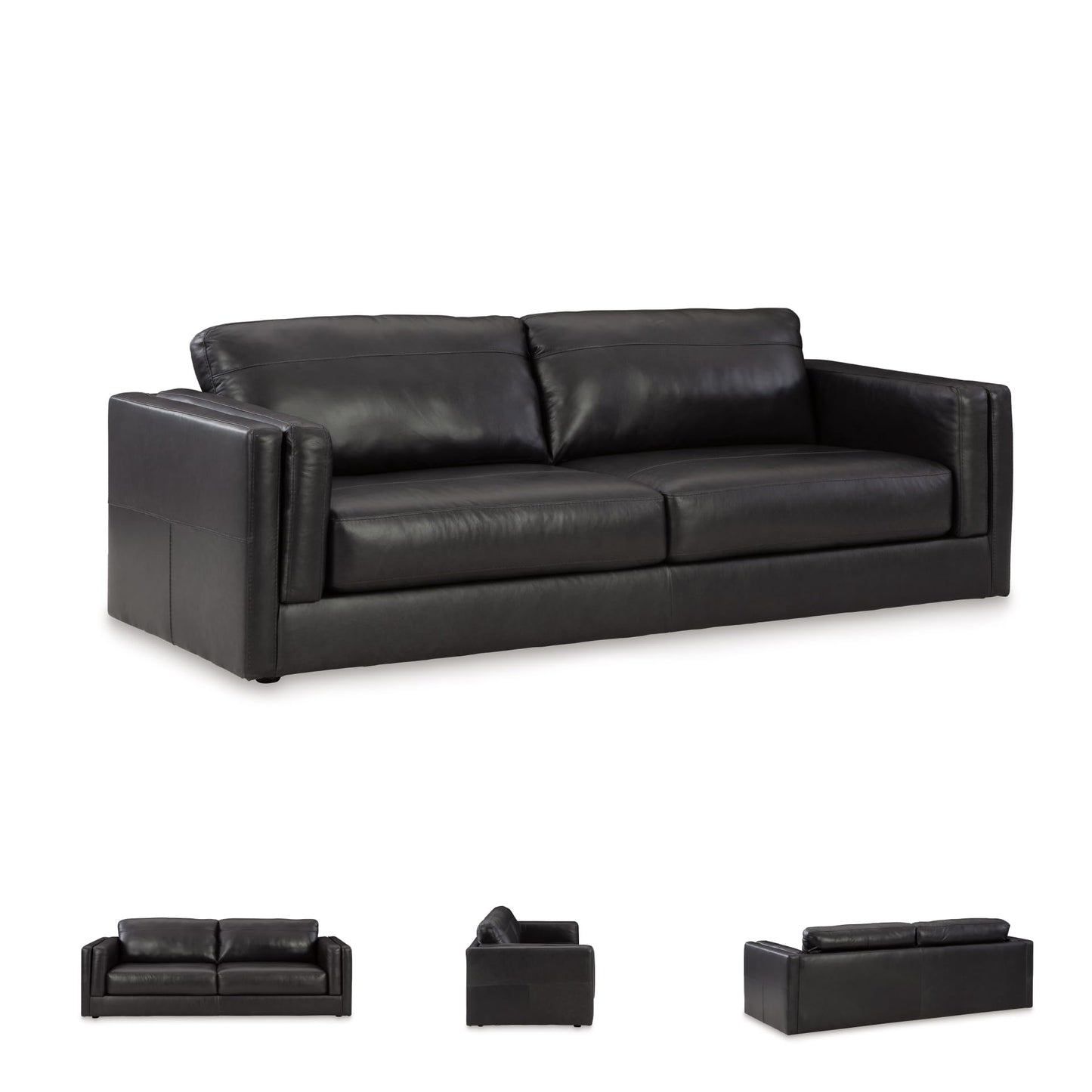 Signature Design by Ashley Amiata Modern Leather Match Sofa with Non-skid Legs, Black