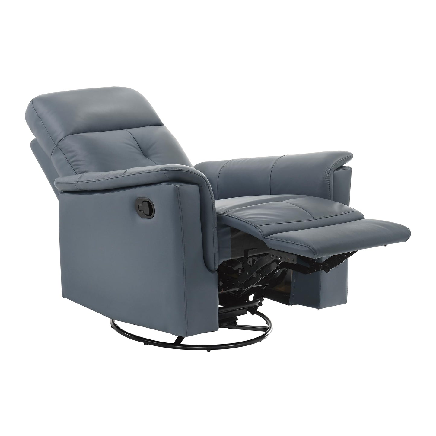 Lexicon Swivel Glider Recliner Chair, Comfy Nursery Glider, Top Grain Leather Match Recliner, Manual Reclining Chair for Living Room/Office/Apartment, Blue Gray