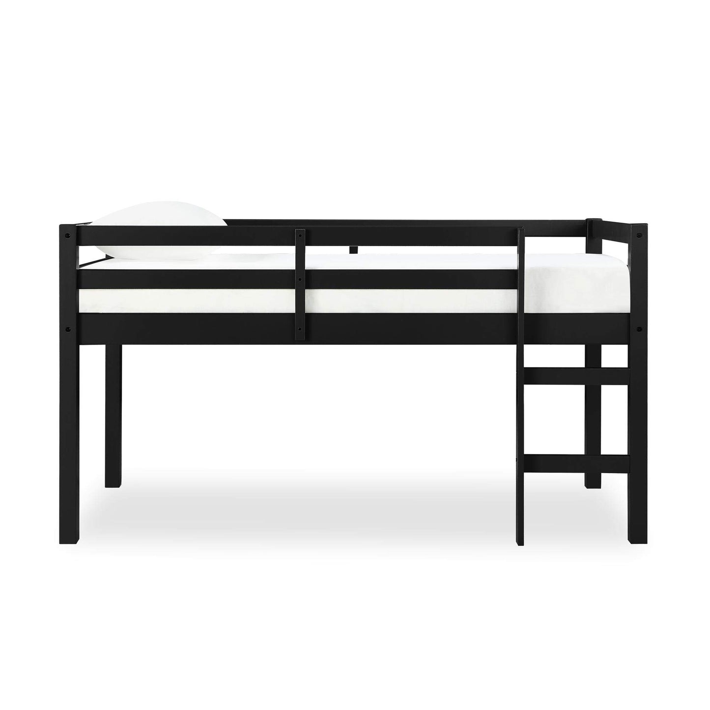 DHP Milton Twin Loft Bed with Safety Guard Rail, Black, Space Saving Junior Size, Pine Wood