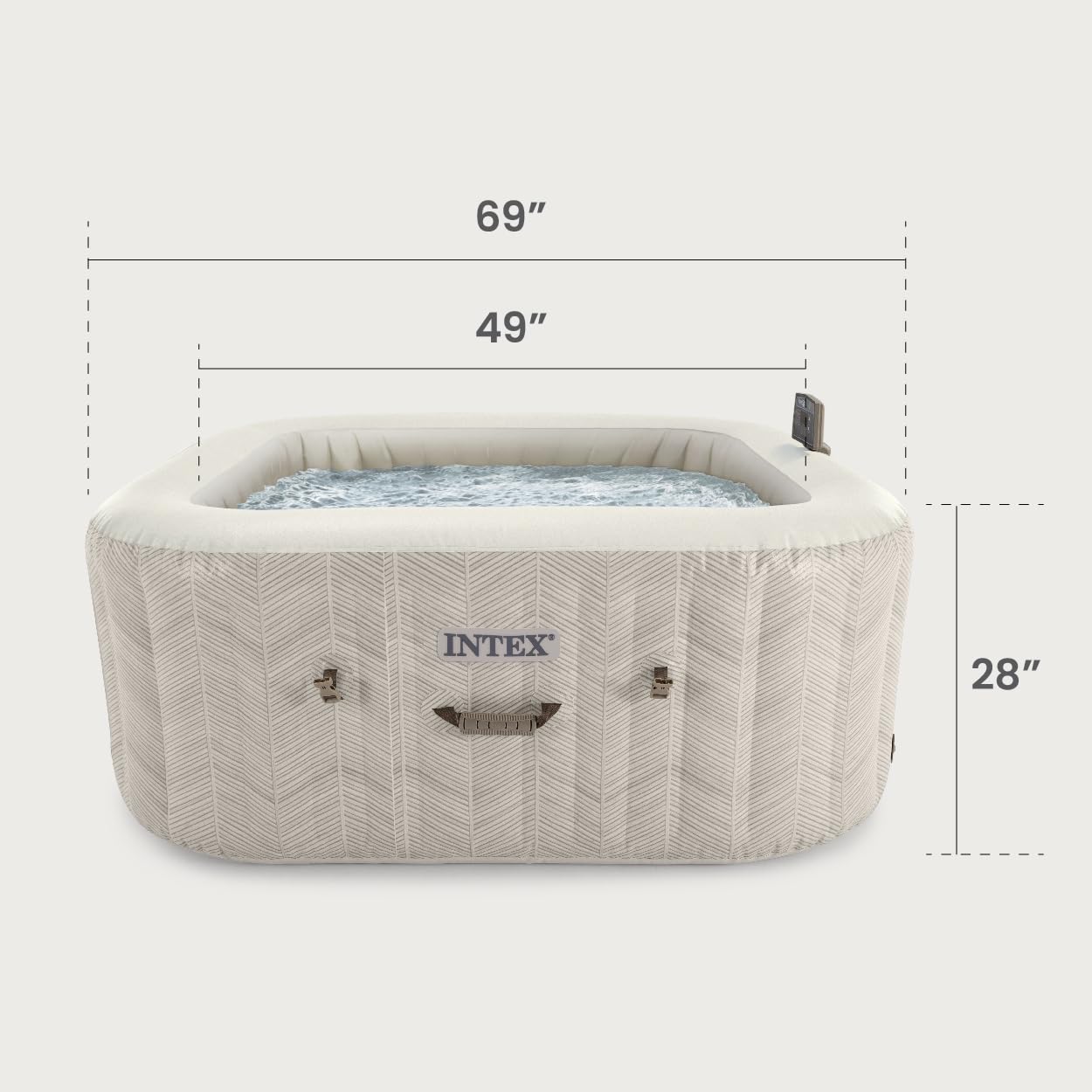INTEX 28445EP PureSpa Chevron Deluxe Outdoor Inflatable Portable Hot Tub, Includes Energy Efficient Spa Cover, Spa Control App, FastFill Inflation System, 4 Person Capacity, 69" x 69" x 28"
