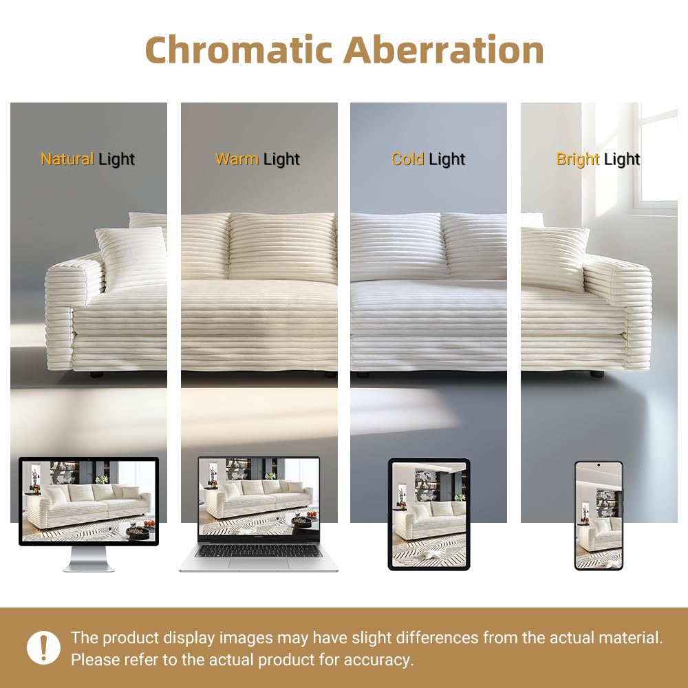 KEIKI 102.4" Sectional Couches, Modern Comfy Upholstered Sofa Cloud Couch, Deep Seat 4 Seat Sofa Set with Soft Pillows for Living Room Bedroom,Apartment,Office, Beige