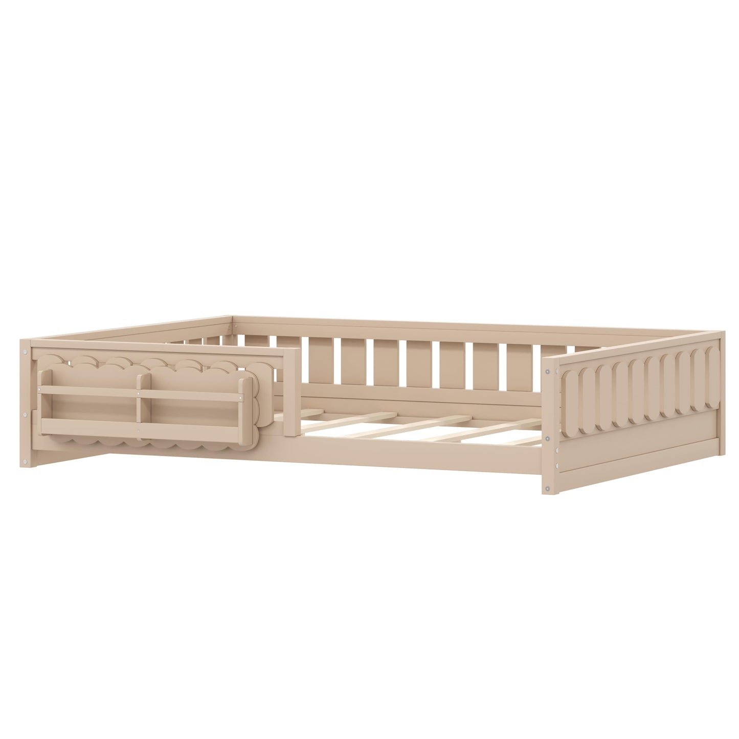 Merax Full Size Platform Bed with Guardrail, Storage Bookshelves - Solid Pine Wood & MDF, No Box Spring Needed, High Weight Capacity (600lbs), Easy Assembly, Natural