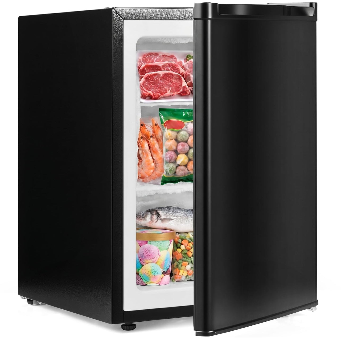 DORTALA Mini Freezer, 2.1 Cu.Ft Small Compact Upright Freezer with Reversible Door, Adjustable Thermostat, Removable Shelves, Quiet Freezer for Dorm Office Apartment (Black)