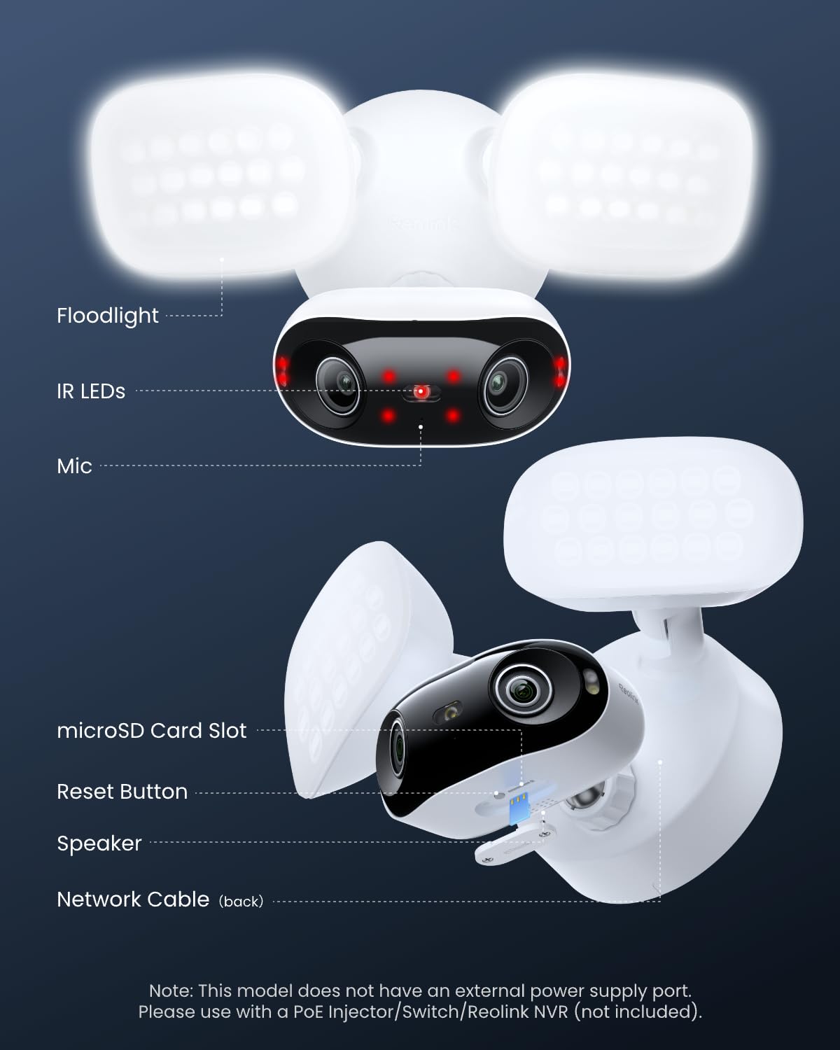 REOLINK Elite Pro Floodlight PoE, 16MP Dual Lens PoE Security Camera with 180° View, Local AI Video Search, Full Color & Infrared Night Vision, Smart Detection, 24/7 Recording with Motion Track