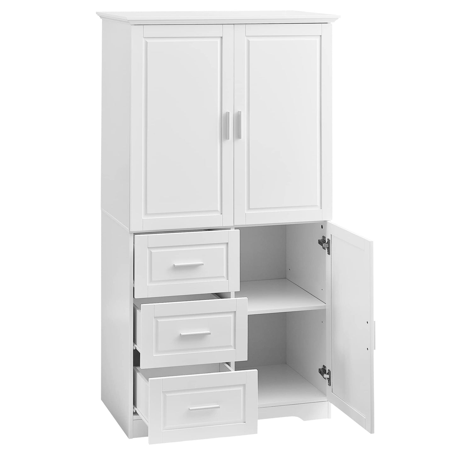 Merax 62.2" Pantry Cabinet with Three Doors & Three Drawers, Adjustable Shelves Storage Cupboard for Kitchen/Dining Room/Bathroom, White