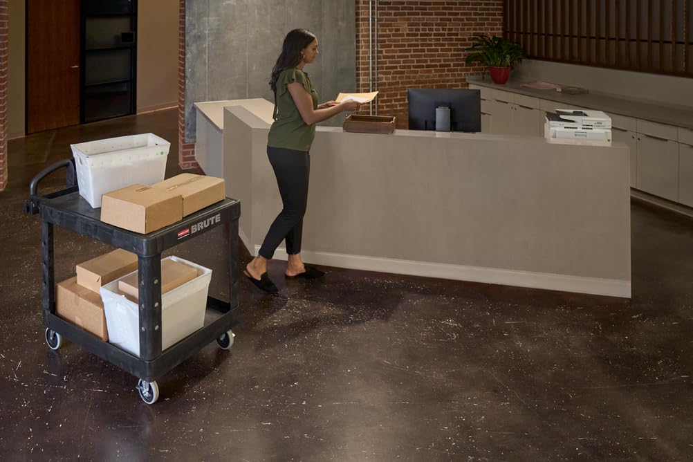 Rubbermaid Commercial Brute 3-Shelf Heavy-Duty Utility/Service Cart, Medium, High Storage, Lipped Shelves, Ergonomic Handle, 600 lb. Capacity, Ideal for Warehouse/Garage/Cleaning/Maintenance/Office