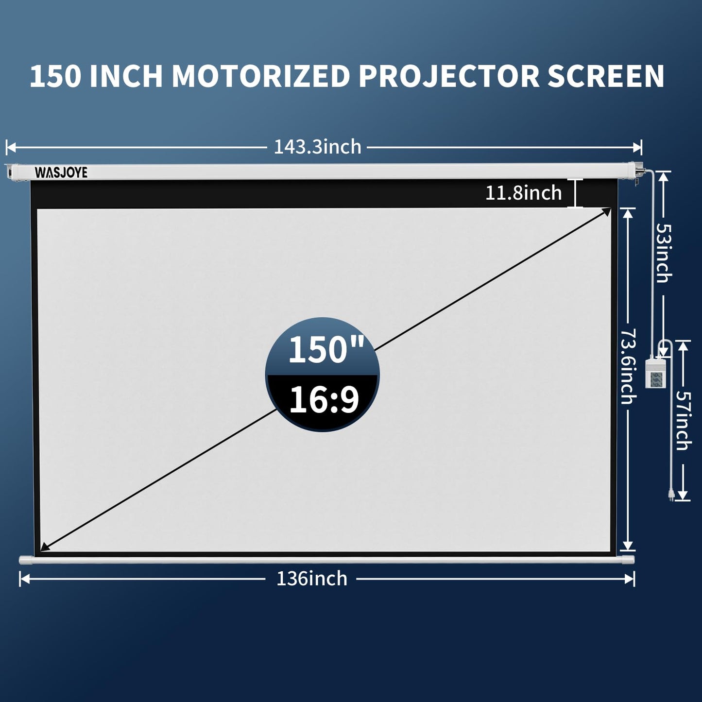 Motorised Projector Screen 150" - 16:9 Electric Projector Screen Wall/Ceiling Mount with Remote Control - 8K HD Projection Screen Dual Side Power Supply for Home Theater Office TV Game