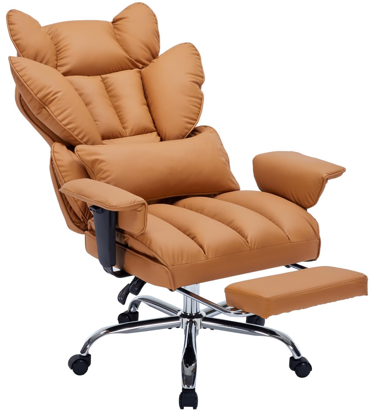 Big and Tall Office Chair, 400lbs Executive Leather Office Chair with Footrest, Ergonomic Gaming Chair for Adults, High Back Desk Chair with Lumbar Support, Wide Seat, 150 Degree Reclining, Brown