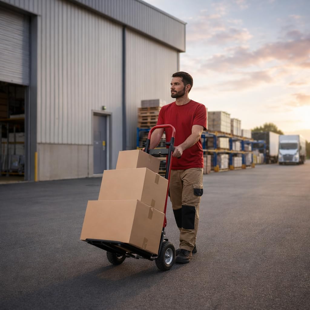 Nebicals Red Convertible Hand Truck Dolly Cart with 4 Wheels Heavy Duty,1000 Lbs Capacity, 2 Straps for Moving Furniture/Appliance/Carton/Warehouse/Office/Easy to Follow Video to Install