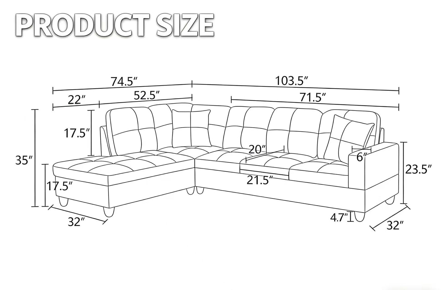 NicBex Leather 103.5" Sectional Couches for Living Room, 2-Piece L-Shaped Sectional Couch with Movable Lounge Chaise, Multi-Scene Use for Apartment & Office, White