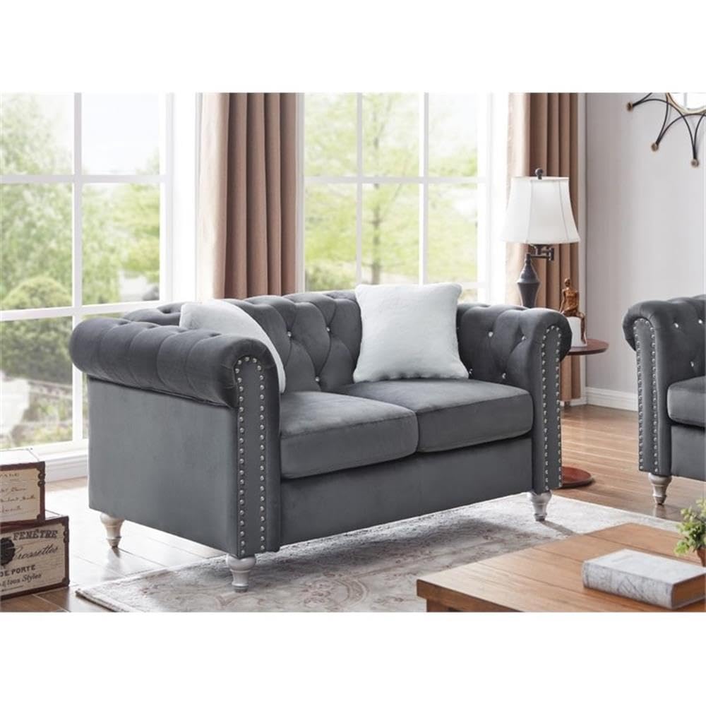 Glory Furniture Raisa Velvet Loveseat in Gray