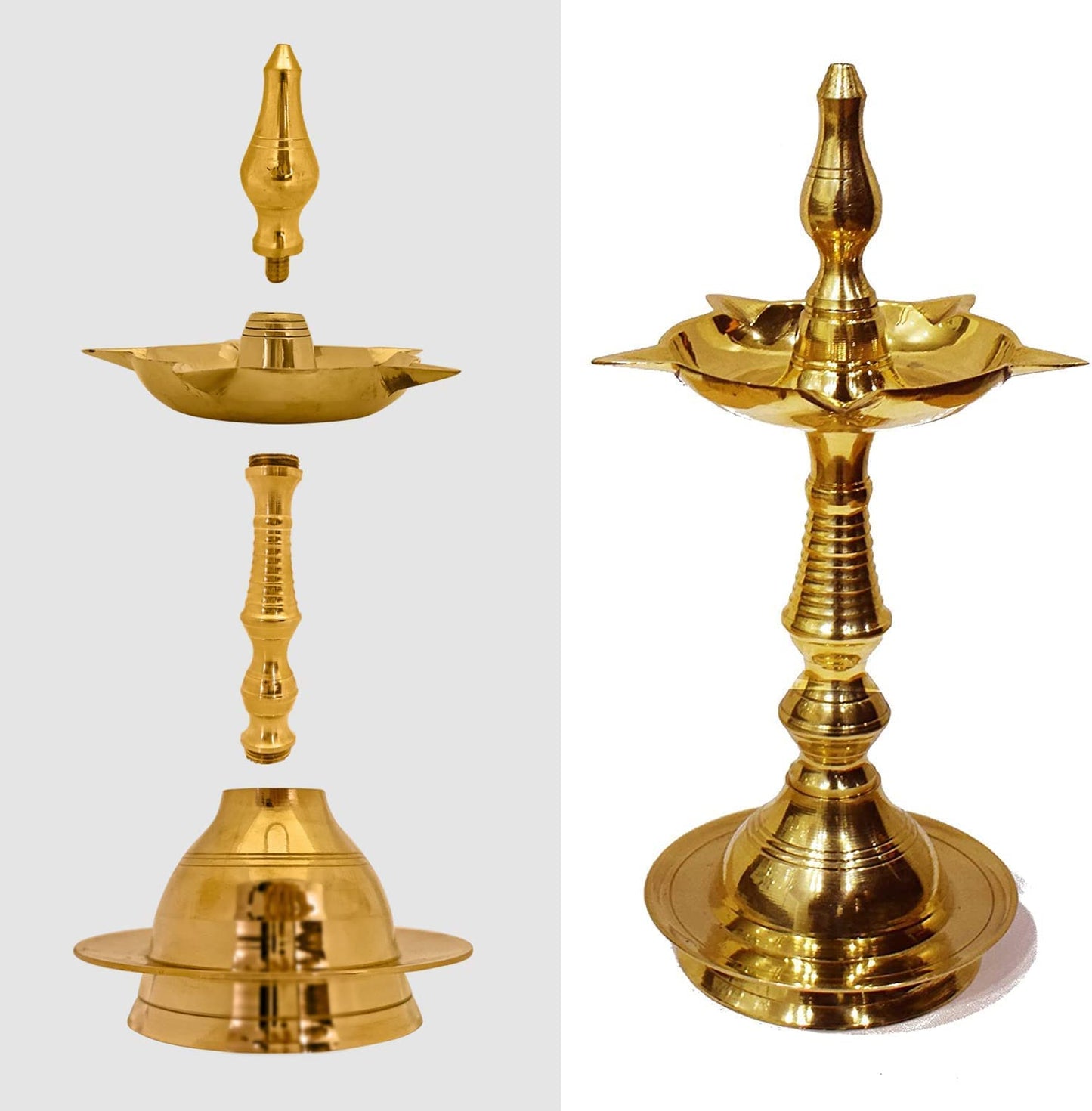 Craftsman Kerala Diya 11 Inch Pure Brass Oil Lamp Pack of 2 Golden Engraved Design