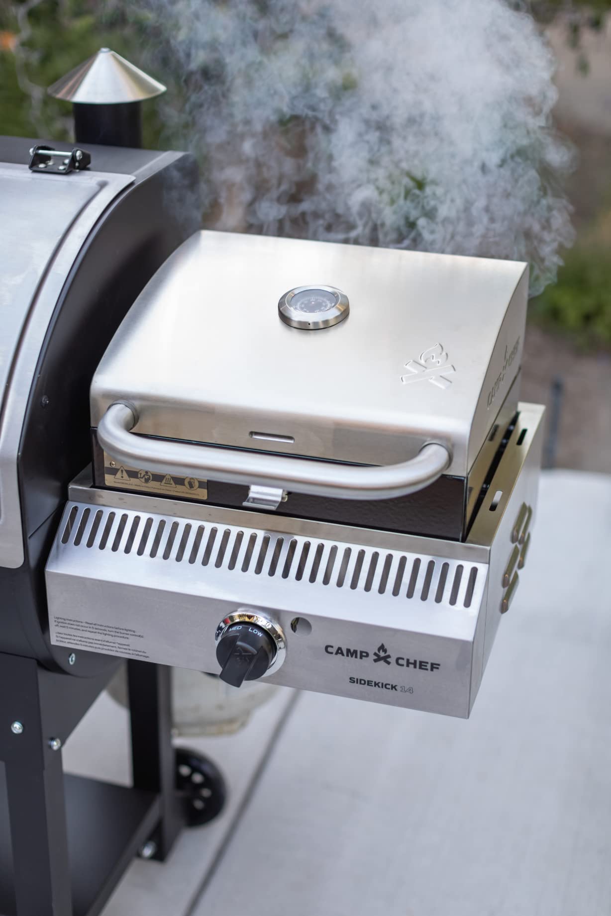 Camp Chef Sidekick Sear - Includes BBQ Box for Pellet Grill - Accessory for Outdoor Cooking - Sear & Grill with Ease - 14" Cooking System Compatible, Silver