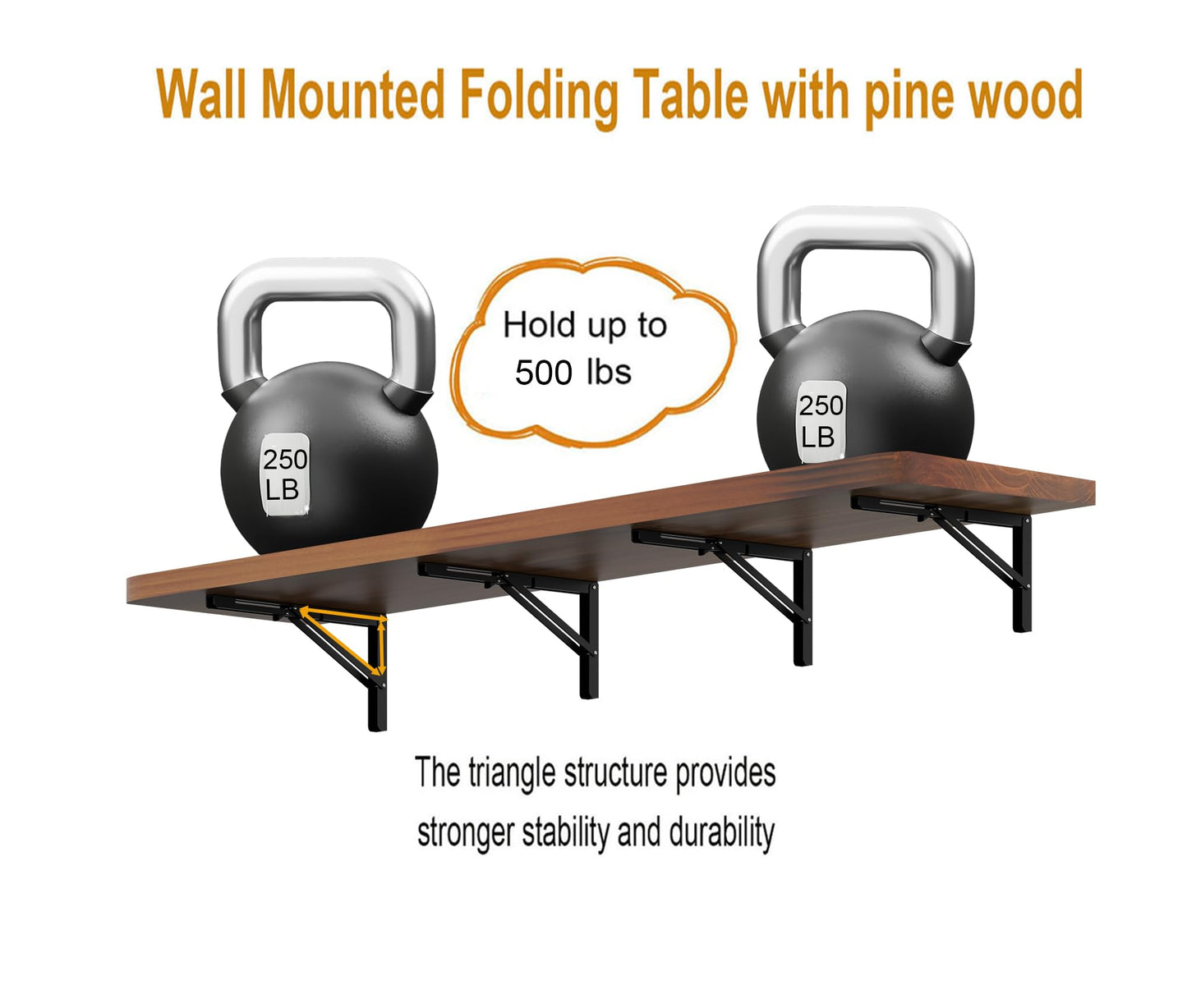 IAE Wall Mounted Folding Table with Pine Wood,72" x 16" Floating Wall Desk,Laundry Folding Table with Shelf Brackets,Fold Down Desk Shelf,Fold Workbench for Apartments,Home,Laundry Room,Kitchen,Teak