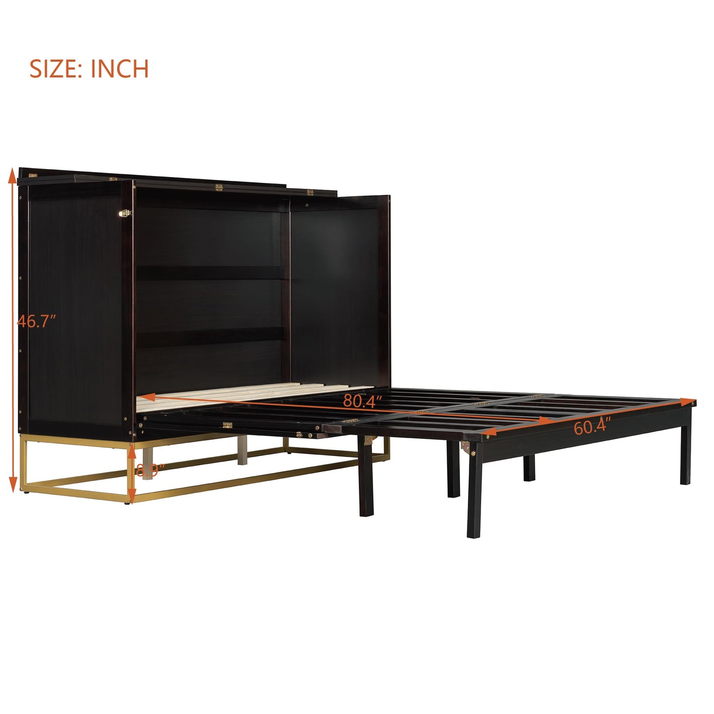 Merax Queen Size Murphy Cabinet Bed, Wood Folding Bed Frame with Wood Doors and Fake Drawers Design, Space-Saving Wall Bed for Guest Room and Home Office