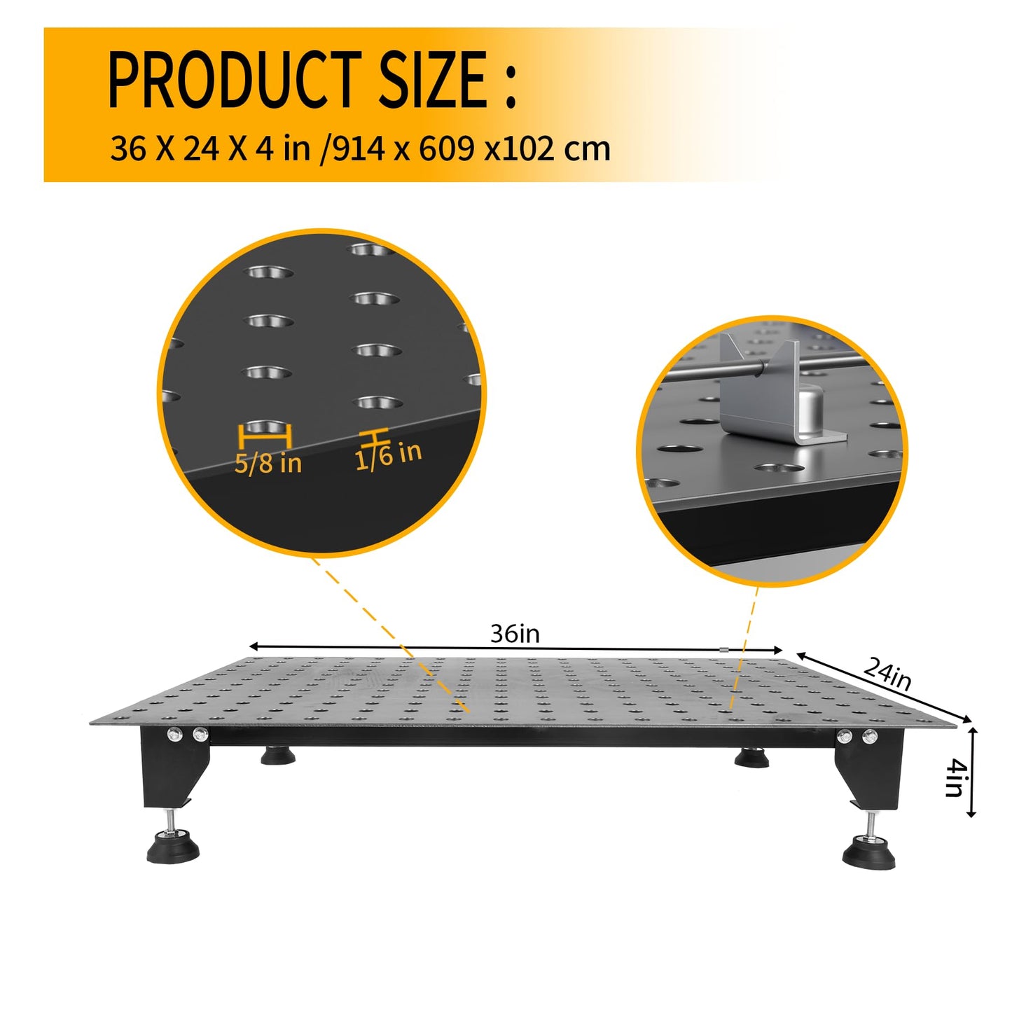 Cxforste Steel Welding Table 800 Lbs Load Capacity, 36" x 24" Welding Table Heavy-Duty Top with 5/8" Fixture Holes, Metal Work Table with Storage Board Black