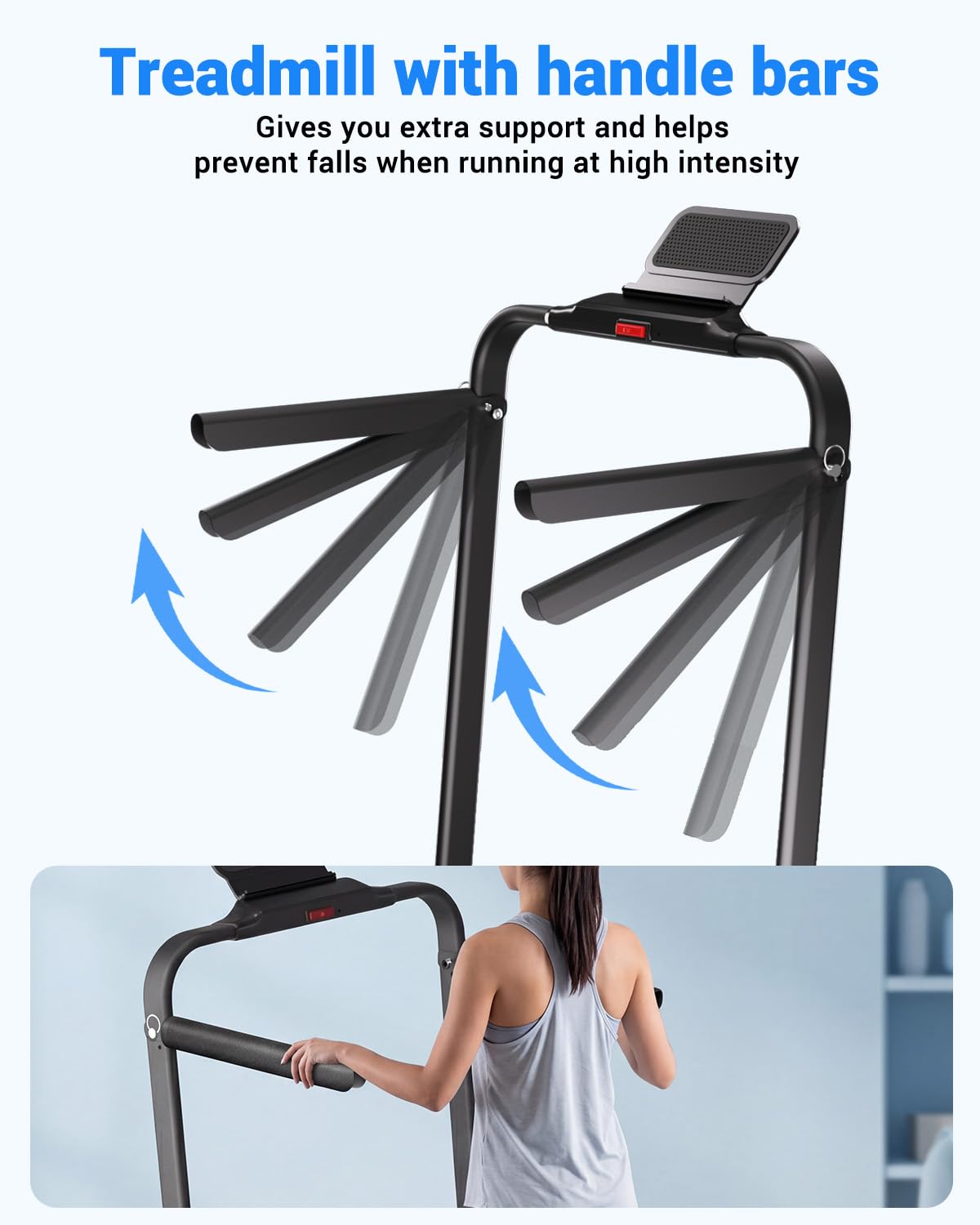 Superun Walking Pad Treadmill with Handle Bar, 300 LBS Capacity Treadmills for Home, 3.0HP Portable Under Desk Treadmill for Home Office with LED Display Remote APP Control