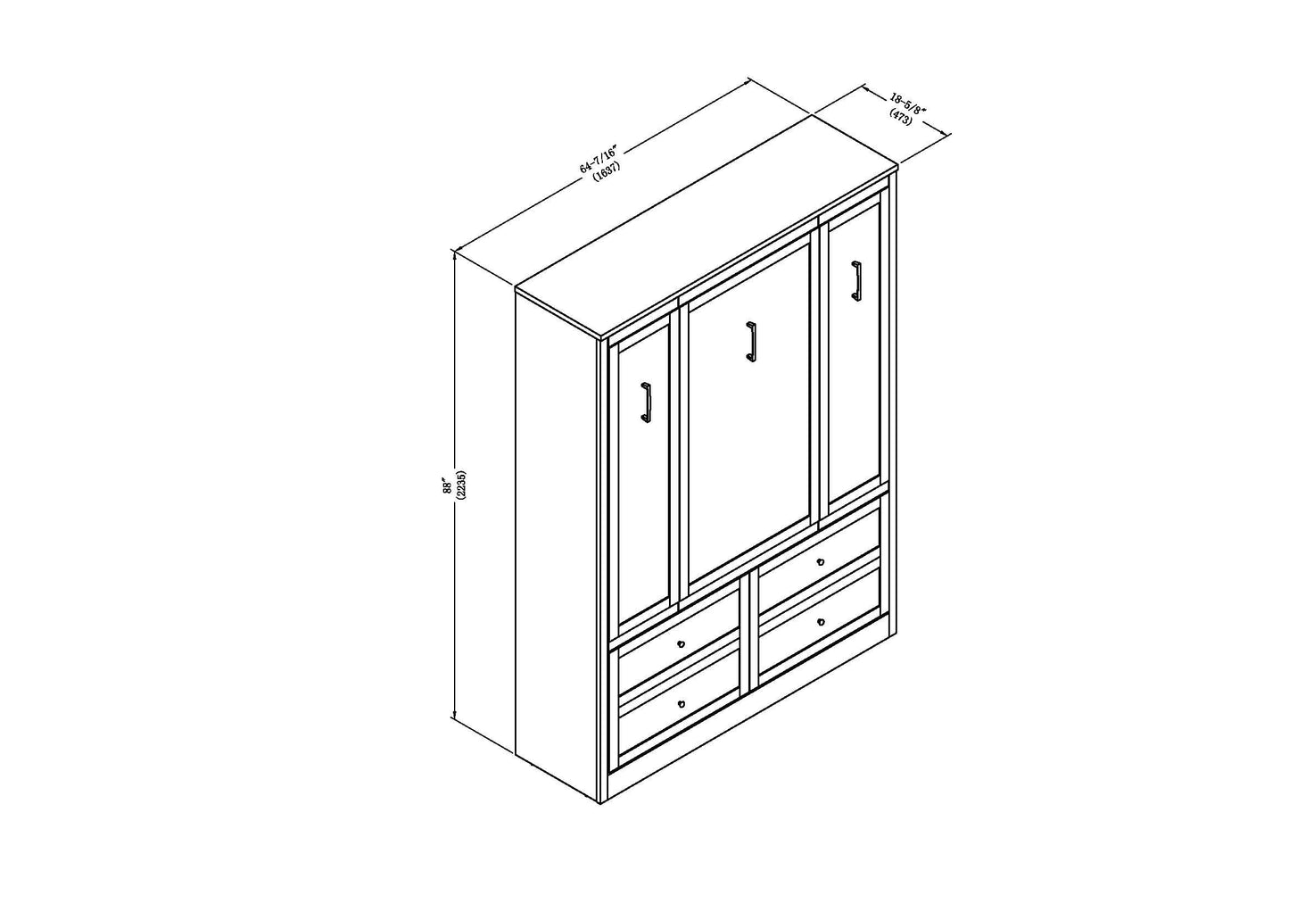 Xtraroom Azores Queen Murphy Bed | Engineered and Solid Wood Construction - No Melamine Used | Smooth Painted Finish | Queen Size Murphy Bed Cabinet | Wall Bed