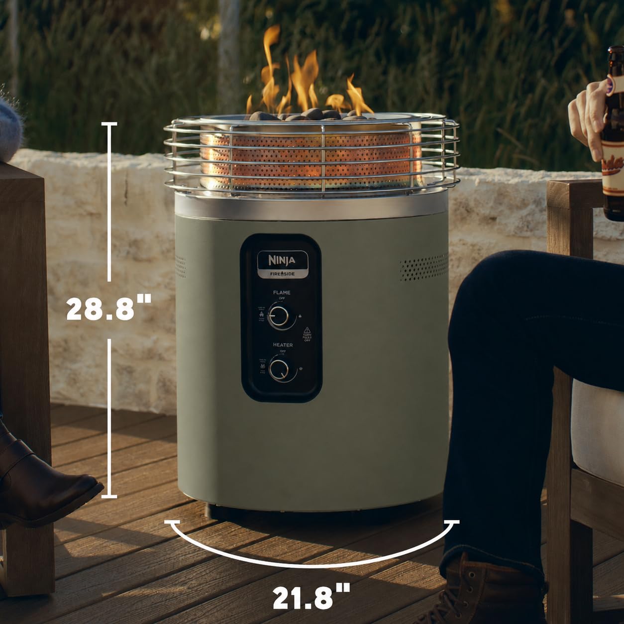 Ninja Fireside360 Outdoor Heater & Fire Pit | 3 Modes: Flame Only, Heat Only, Flame & Heat | Portable for Patio, Deck, Camping, Easy Control Smokeless Flames | Push to Start Ignition | Moss | OF101GN1