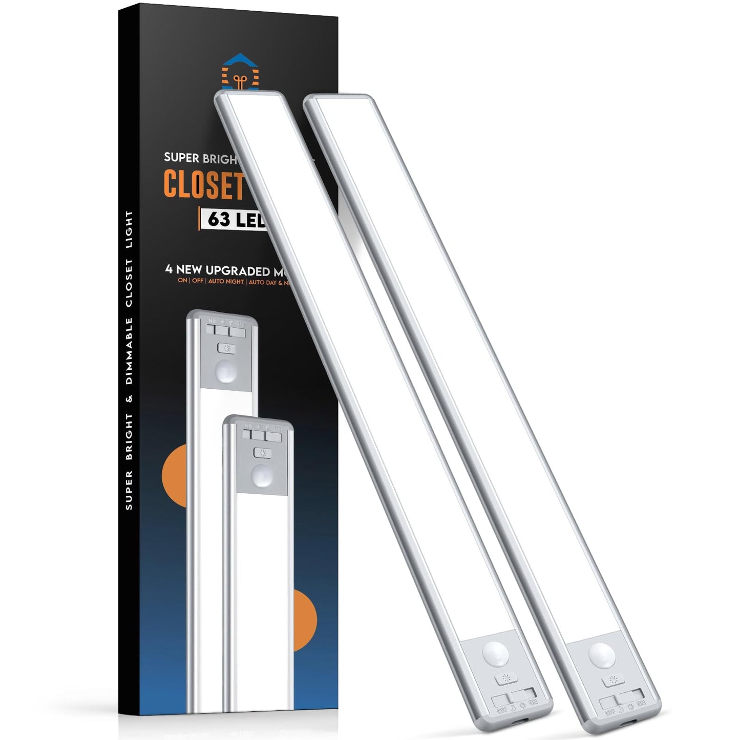 Reoshine LED Closet Lights, Motion Sensor, Dimmable, 14.8 Inch, 6000K Cool White, Rechargeable, Model T63, 2 Pack