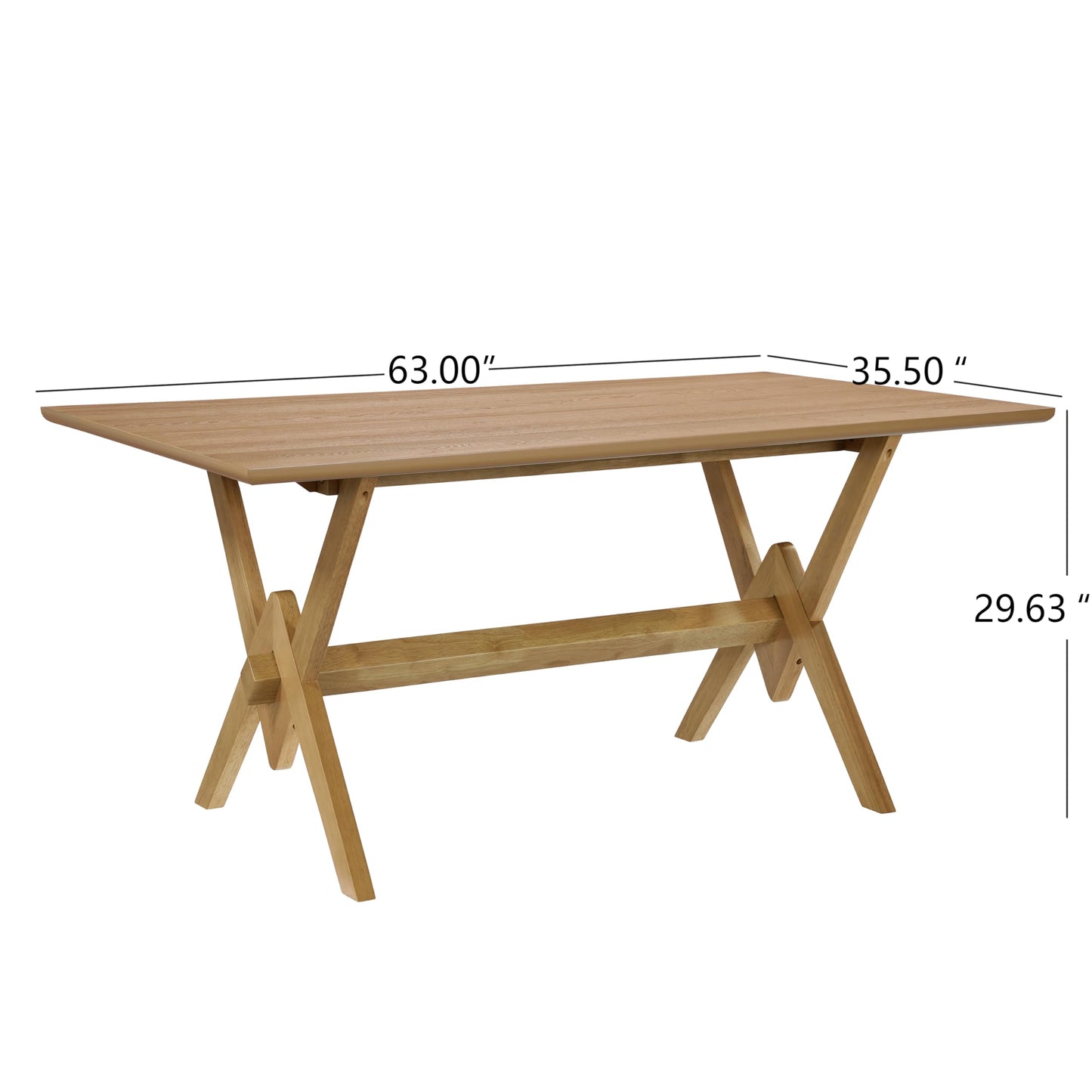 Merax Farmhouse Dining Table for 6, 63 Inch Rectangular Kitchen Table with Double V Base, Engineered Wood Top and Solid Wood Legs, Rustic Style, Natural