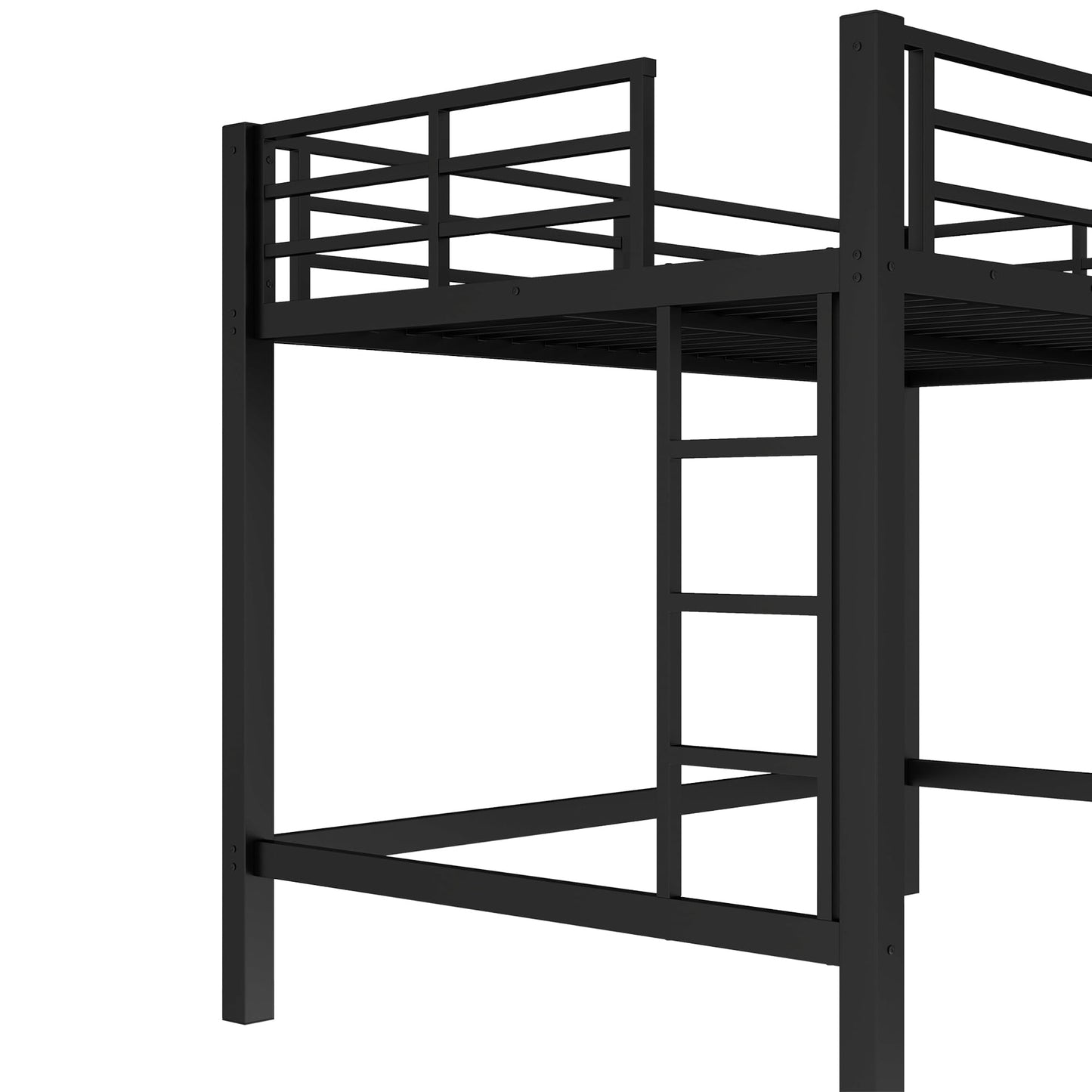 Bellemave Full Loft Bed with 2 Ladders and Guardrails, Metal Loft BedFrame for Adults, Kids, Teens, Black