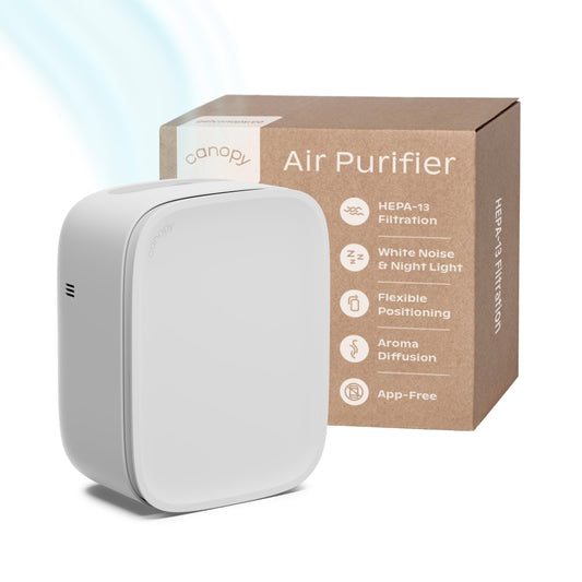 Canopy Bedside Air Purifier | Up To 99.97%* HEPA-13 Filtration | Remove Dust, Pollen & Pet Dander | Night Light & White Noise | Air Quality Sensor | Quiet Fan for Sleep | Filter & Adapter Included