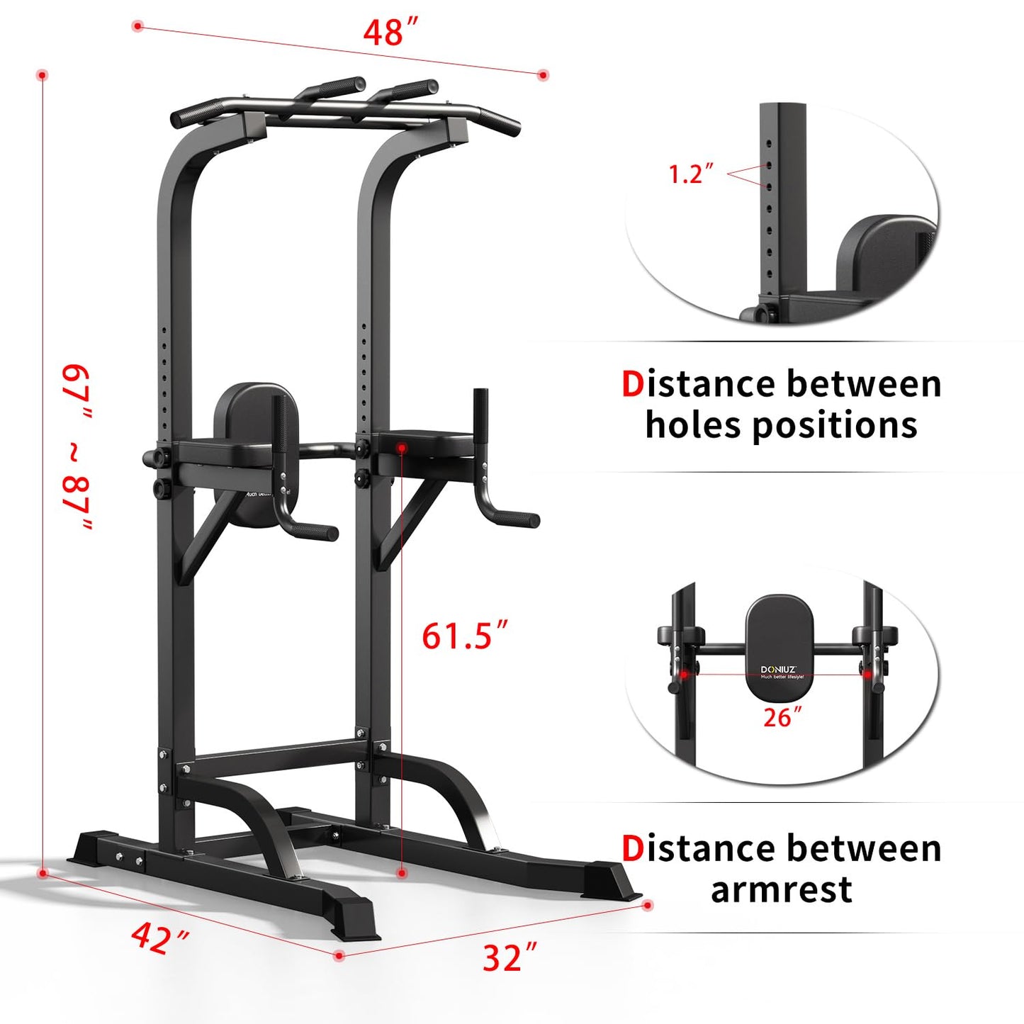 DONIUZ Power Tower Pull Up Bar and Dip Station, Multi-Function Home Gym, Strength Training Fitness Equipment, Height Adjustable(DZ-580A)