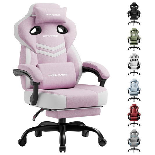 GTPLAYER Gaming Chair, Computer Chair with Footrest and Lumbar Support for Adults, 360°-Swivel Big & Tall Reclining Seat for Office or Gaming (Pink)