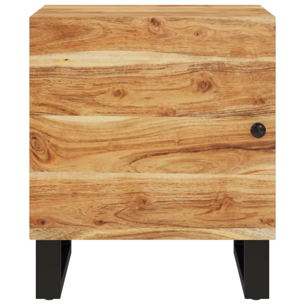 Industrial Style Bedside Cabinet Set of 2, Solid Acacia Wood Nightstand with Black Iron Frame, Natural Wood Finish for Modern Bedroom Storage