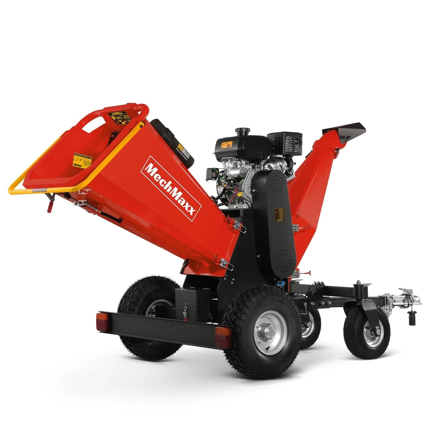 MechMaxx 6 inch Kohler 429cc 14hp Electric Start Gas Powered 4-Wheels Wood Chipper Shredder Mulcher with Towbar, Tail Light, Emergency Stop Button&Stop Bar, Model B150 Red