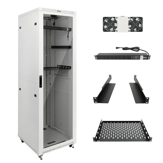 Tecmojo 42U Server Rack Network Cabinet 31.5" D x 23.6" W, Locking Data Cabinet Enclosure for 19" Server, Networking, AV & IT Equipment, Glass Door, White