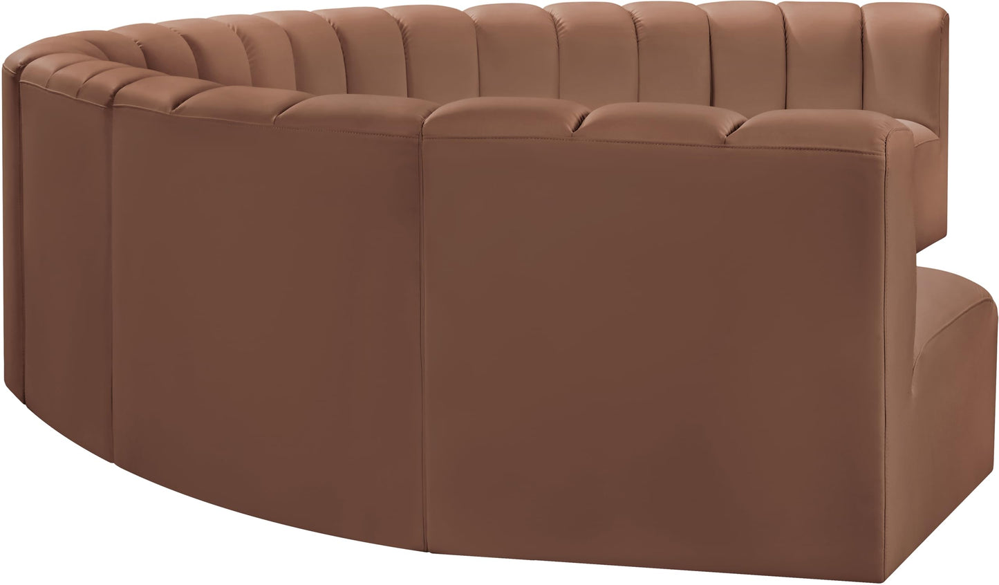 Meridian Furniture 101Cognac-S8B Arc Collection Modern | Contemporary Modular Sofa with Soft Cognac Vegan Leather, Deep Channel Tufting, Modular Design, 162" W x 83" D x 30" H, Cognac