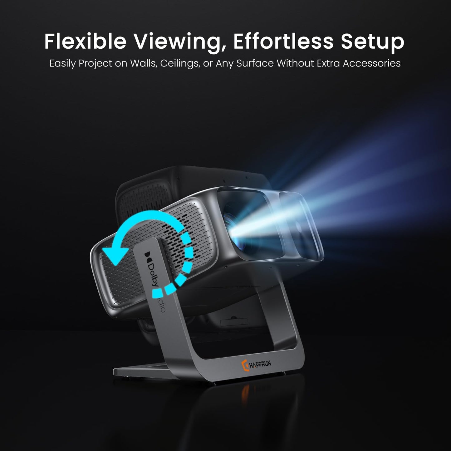 2000 ANSI Official Licensed Google TV Outdoor Projector 4K Decoding, Smart Projector with Wifi and Bluetooth, Auto Focus, Dolby Sound, Built-in Apps, HAPPRUN Indoor Home Theater with 270° Stand