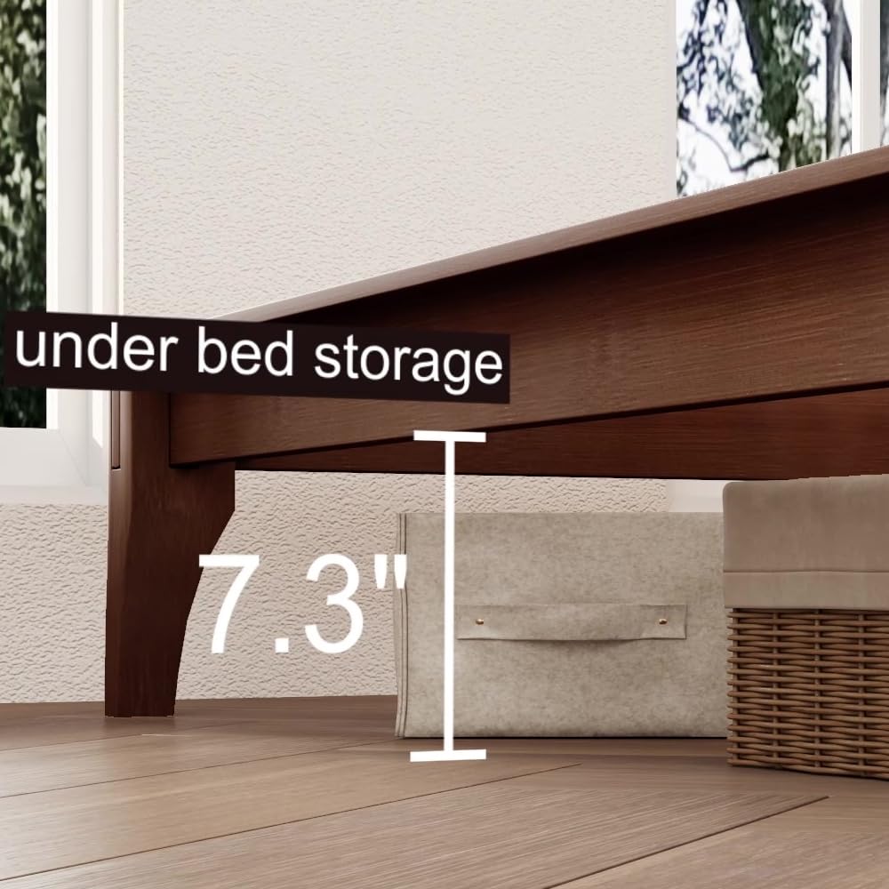 Merax King Size Bamboo Platform Bed, Mid-Century Modern Bed Frame with Wood Slat Support, No Box Spring Needed, Easy Tool-Free Assembly, Brown